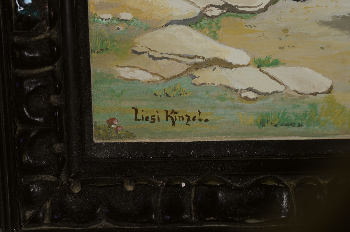Detail a: Liesl (Elisabeth Hermine) Kinzel, 1886 Wien-1961 Spitz, Der Garten vor dem Haus, Aquarell auf Papier, links unten signiert, ca. 32 x 25 cm