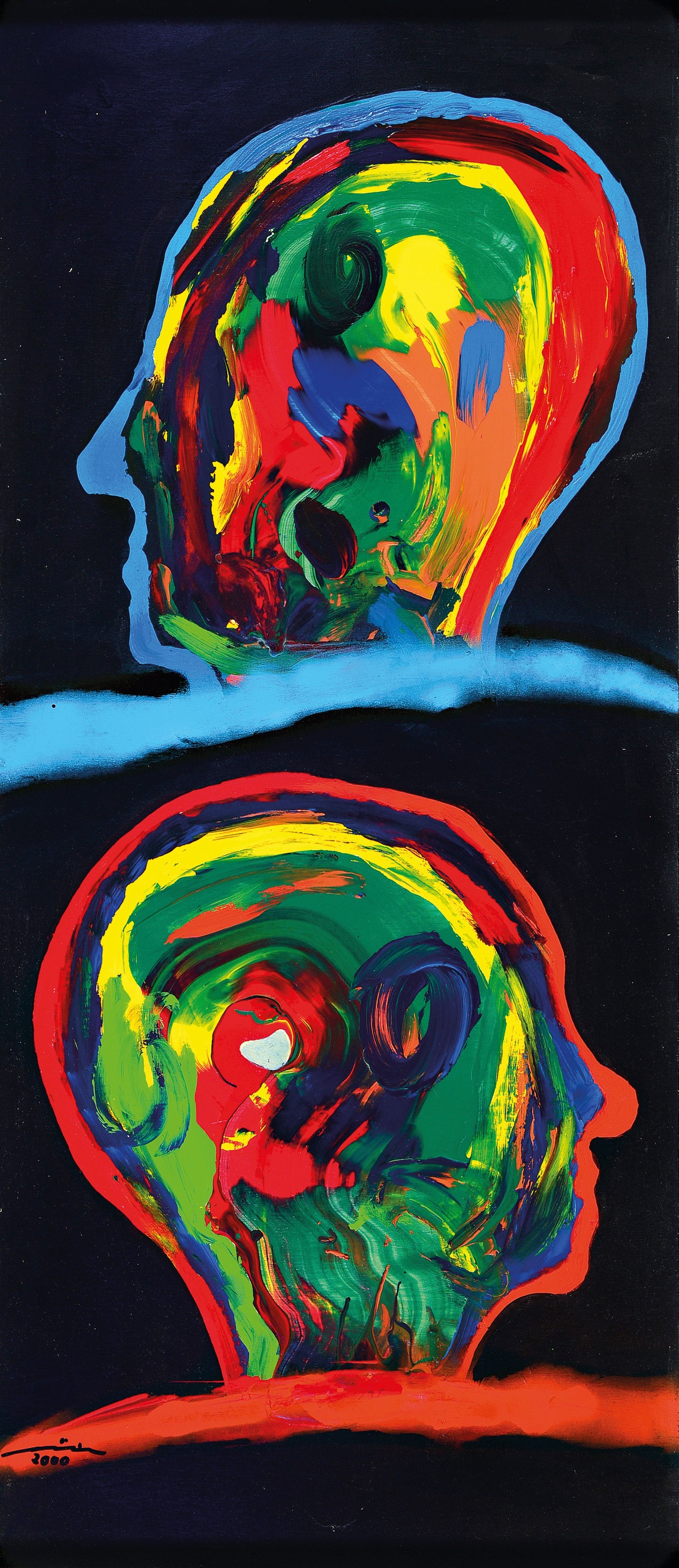 Burghard Hüdig, 1933 Essen-2020 Stuttgart, Abstrakte Köpfe, Acryl/Holz, links unten sign. und dat. 2000, ca. 118x50cm