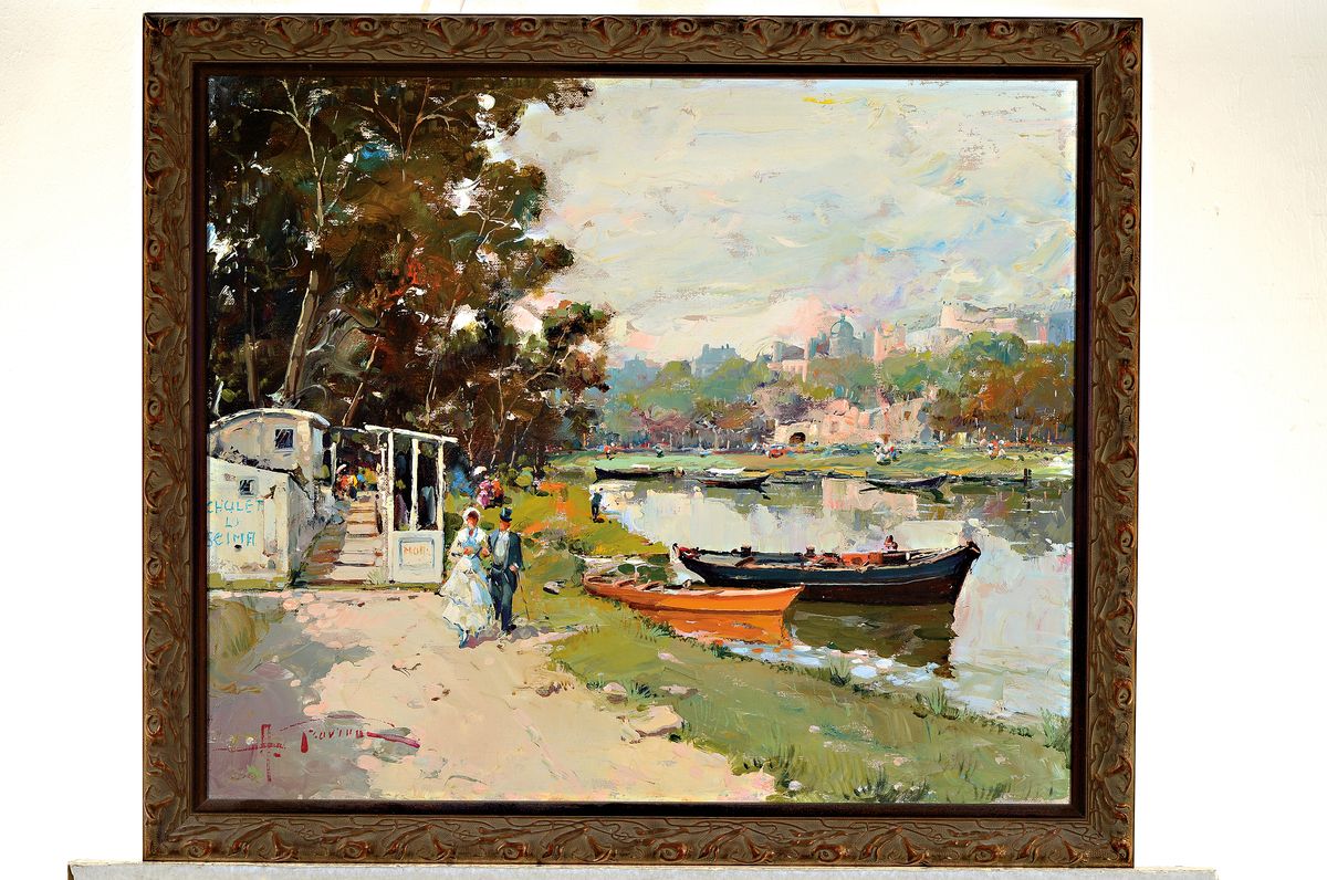 Detail k: Antonio Gravina, 1934 Florenz-2011, Spaziergänger am Flußufer, postimpressionistische Auffassung, Öl/Lwd, links unten signiert, verso bezeichnet, ...