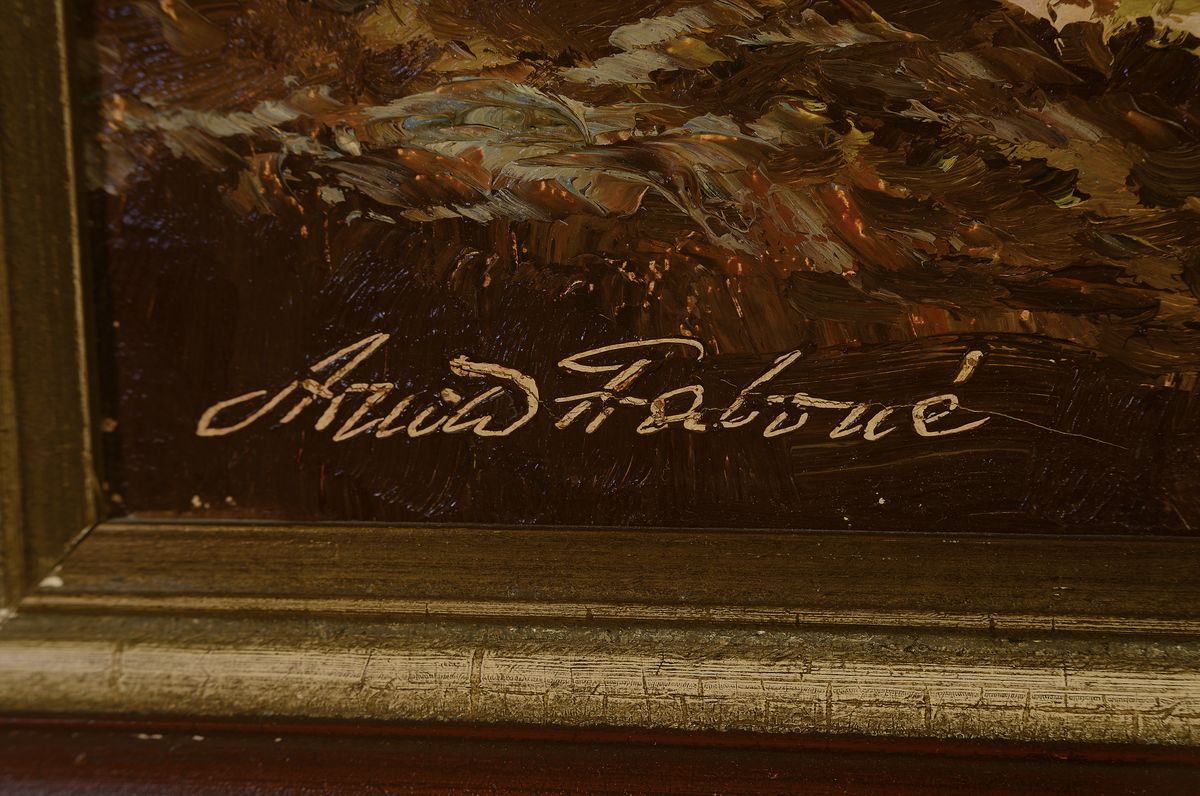 Detail a: Arnold Graboné, 1896 München-Percha, Hochgebirgslandschaft mit Marterl, Öl/Lwd, expressiver Pinselduktus, teils gespachtelt, links unten signiert, ...
