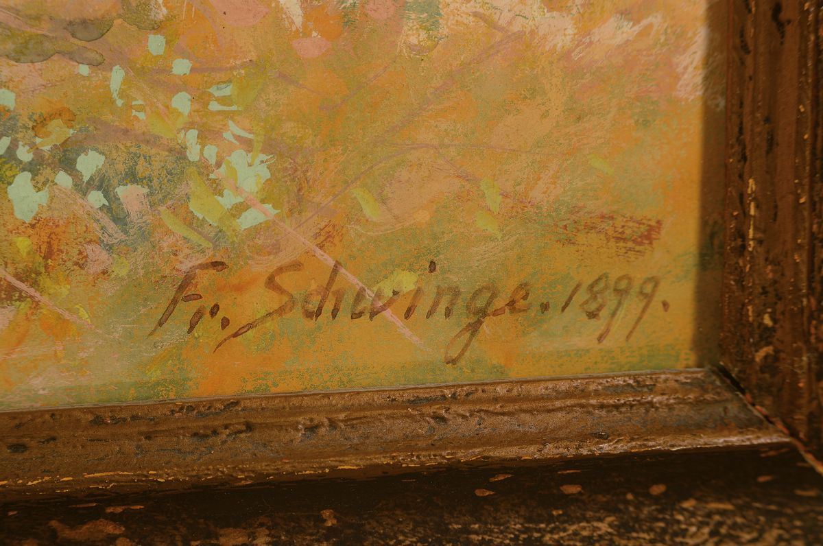 Detail a: Friedrich Schwinge, 1852-1913 Hamburg, Kinderpaar am Rand eines herbstlichen Birkenwaldes, Aquarell auf Papier, rechts unten signiert und dat. 1899, ...