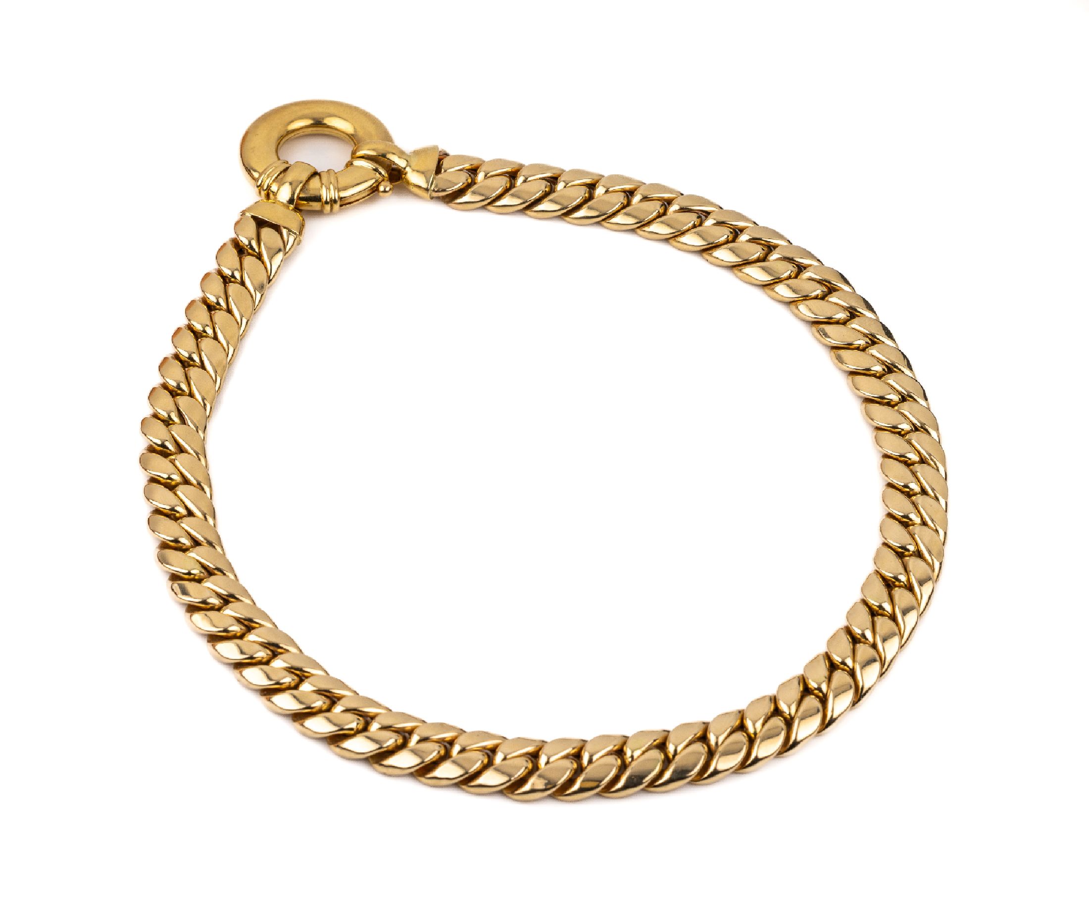 18 kt Gold Flachpanzer-Collier, GG 750/000,L. ca. 45 cm, ca. 83.7 g, Federringschließe
