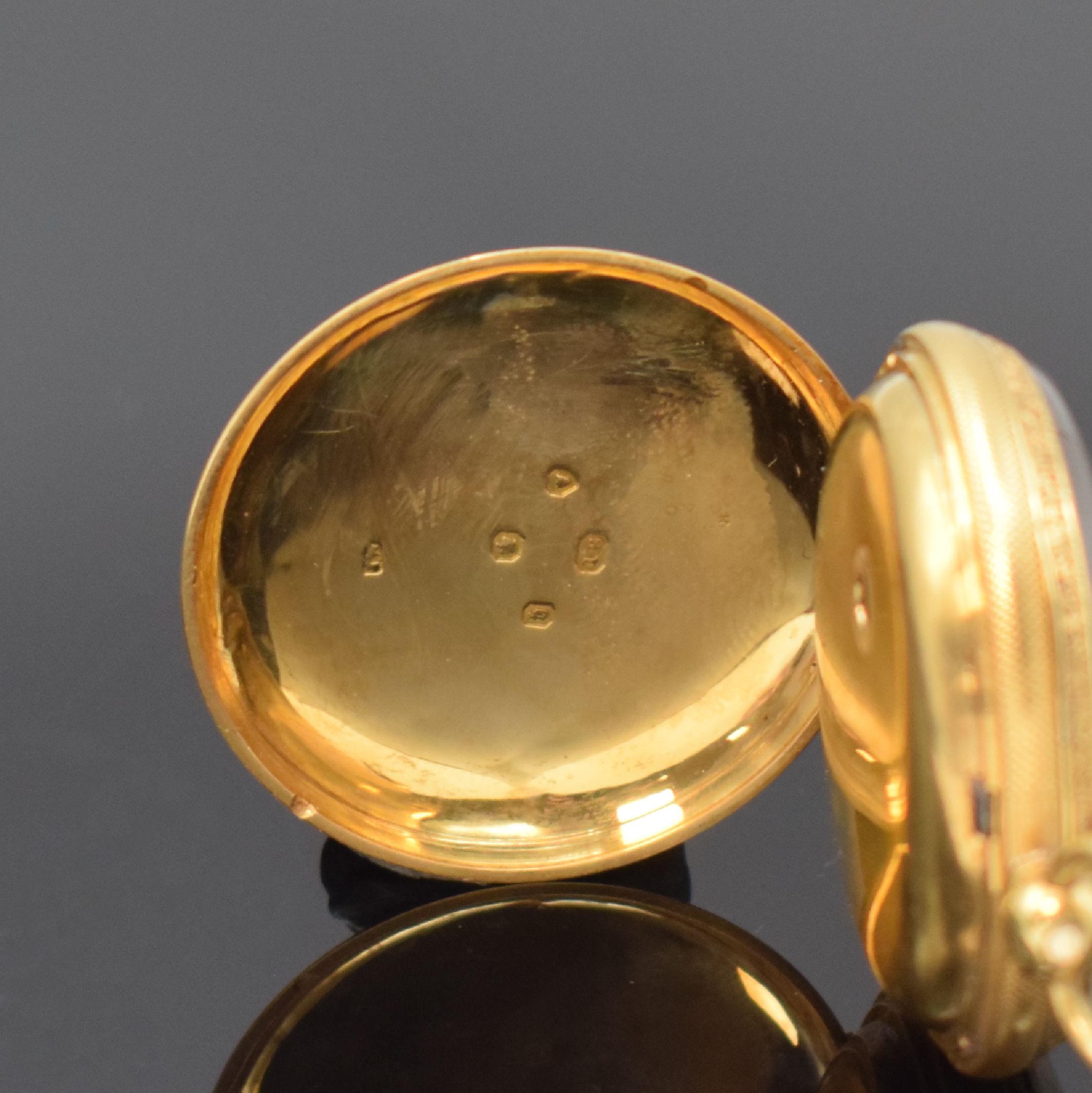 Detail b: Geo. LANGSTER Aberdeen offene Taschenuhr in GG 750/000, England um 1870, gold. Zifferbl. m. röm. Zahlen, gebl. Birnenzeiger, verg. Ankerwerk m. ...