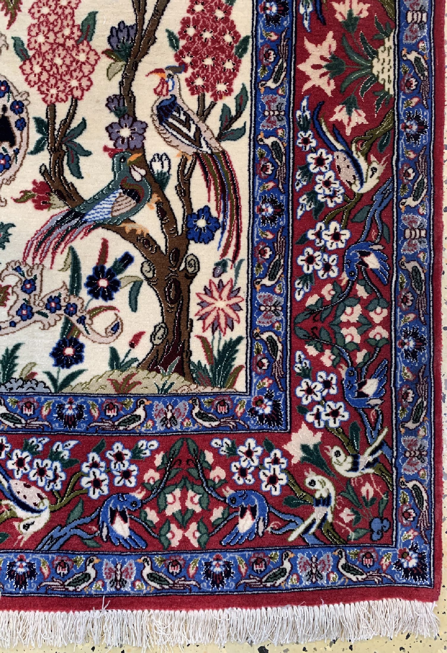 Detail a: Esfahan fein Persien, signiert(Hounarmand), um 1950, Korkwolle mit und auf Seide, ca. 170 x 110 cm, ca. 1,0 Mio. Kn/qm, gereinigt, EHZ: 1-2