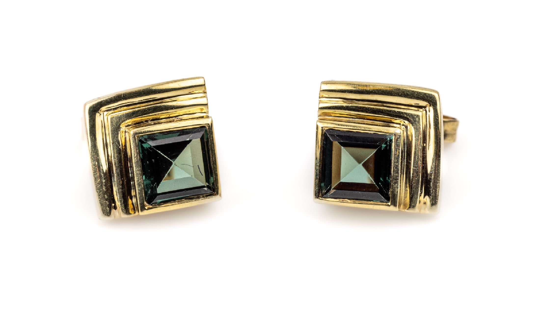 Paar 14 kt Gold Turmalin Ohrstecker, GG 585/000, je mit einem Turmalincarree, ca. 1 x 1 cm, ca. 4 g