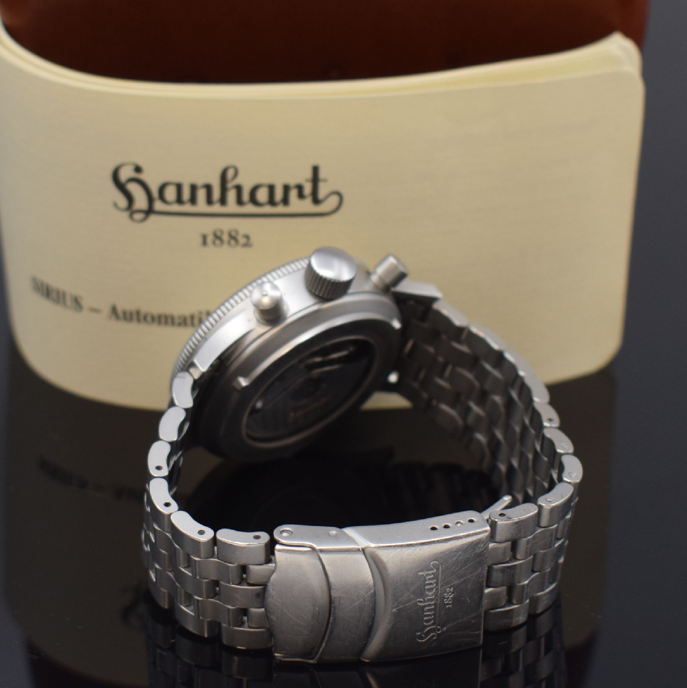 Detail b: HANHART Armbandchronograph Modell Sirius Referenz 710, Automatik, Deutschland um 2001, Edelstahlgeh. inkl. Gliederband m. Faltschl., beids. vergl., ...