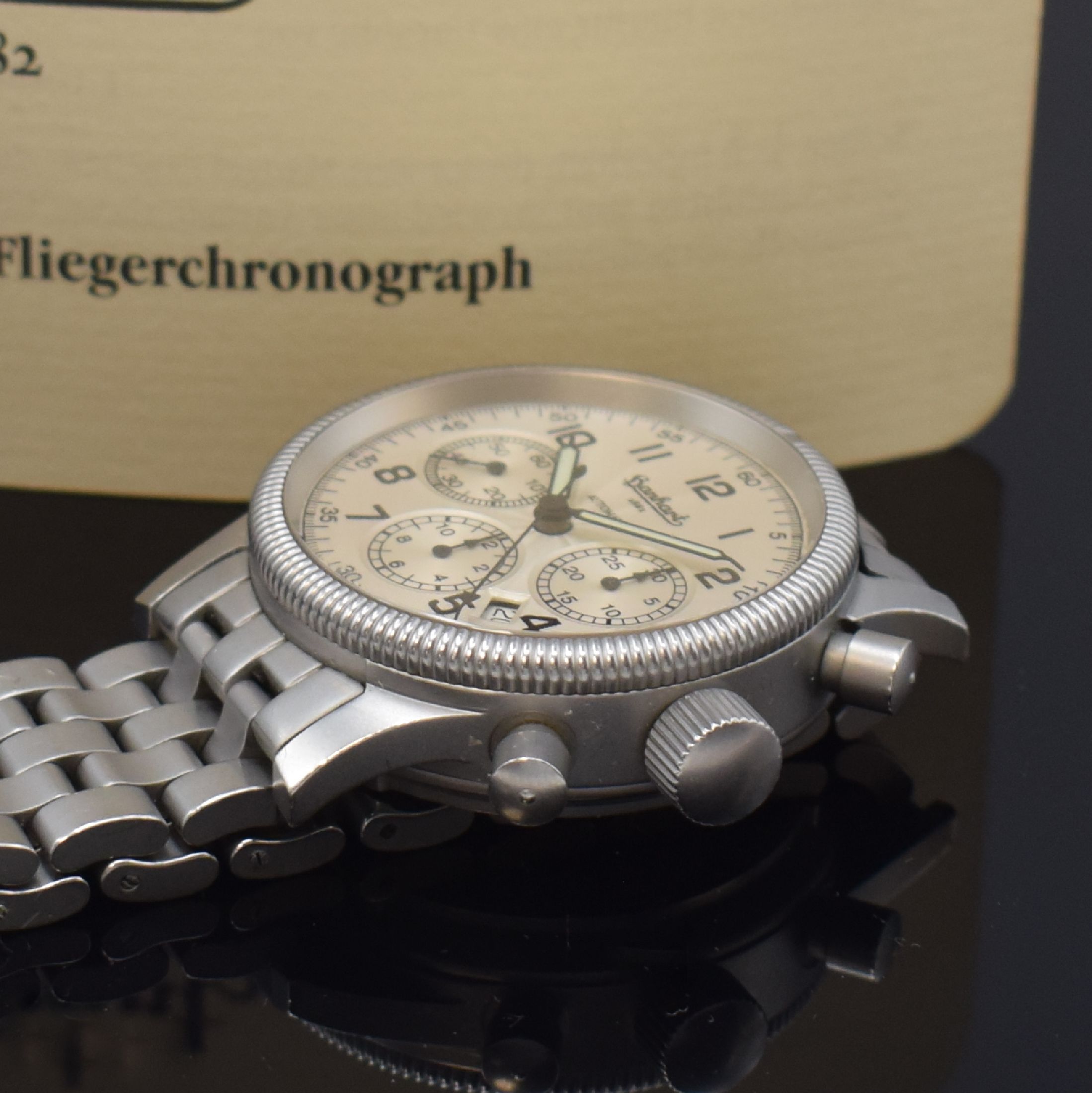 Detail c: HANHART Armbandchronograph Modell Sirius Referenz 710, Automatik, Deutschland um 2001, Edelstahlgeh. inkl. Gliederband m. Faltschl., beids. vergl., ...