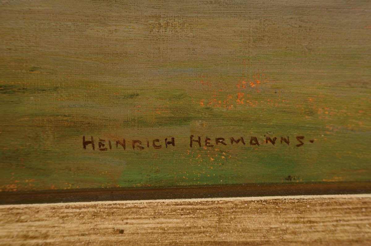 Detail a: Heinrich Hermanns, 1862-1942 Düsseldorf, Platz vor einem Schloß mit Obelisk und Brunnen, Öl/Lwd, rest., doubl., rechts unten sign., ca. 58x86cm, ...
