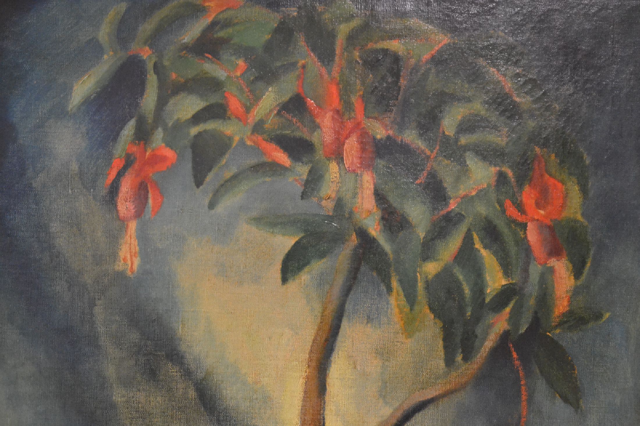 Detail d: Josef Eberz, 1880 Limburg a. d. Lahn - 1942 München, "Fuchsie im Topf", expressiver Duktus unter dünnem Farbauftrag, dunkles jedoch ...