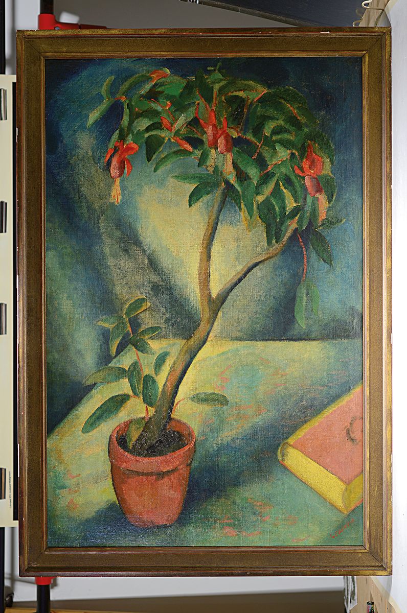 Detail k: Josef Eberz, 1880 Limburg a. d. Lahn - 1942 München, "Fuchsie im Topf", expressiver Duktus unter dünnem Farbauftrag, dunkles jedoch ...