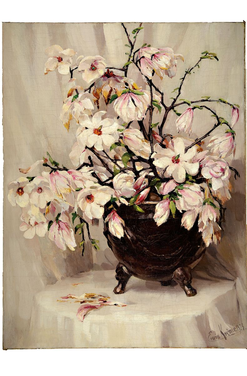 Erwin Kröner, 1889-1963 Düsseldorf, Studium an der Akademie Düsseldorf, unternahm zahlreiche Studienreisen, hier: Stillleben mit Magnolien, ...