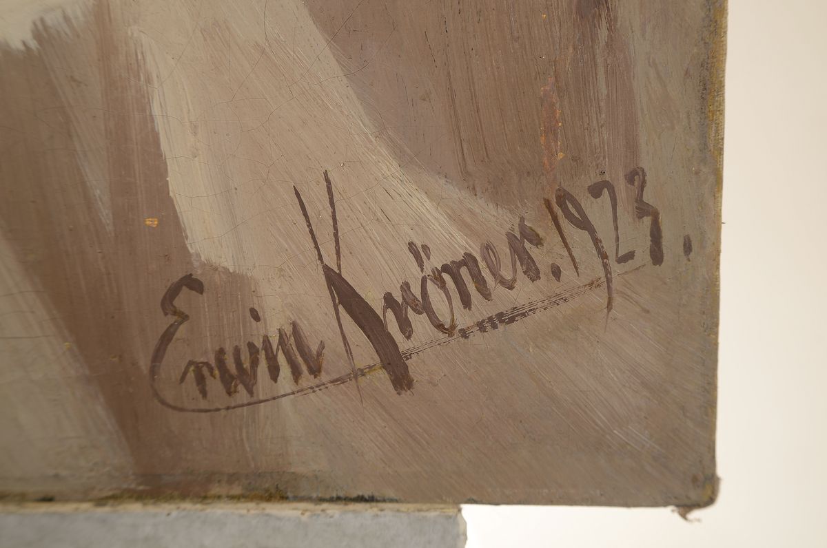 Detail a: Erwin Kröner, 1889-1963 Düsseldorf, Studium an der Akademie Düsseldorf, unternahm zahlreiche Studienreisen, hier: Stillleben mit Magnolien, ...