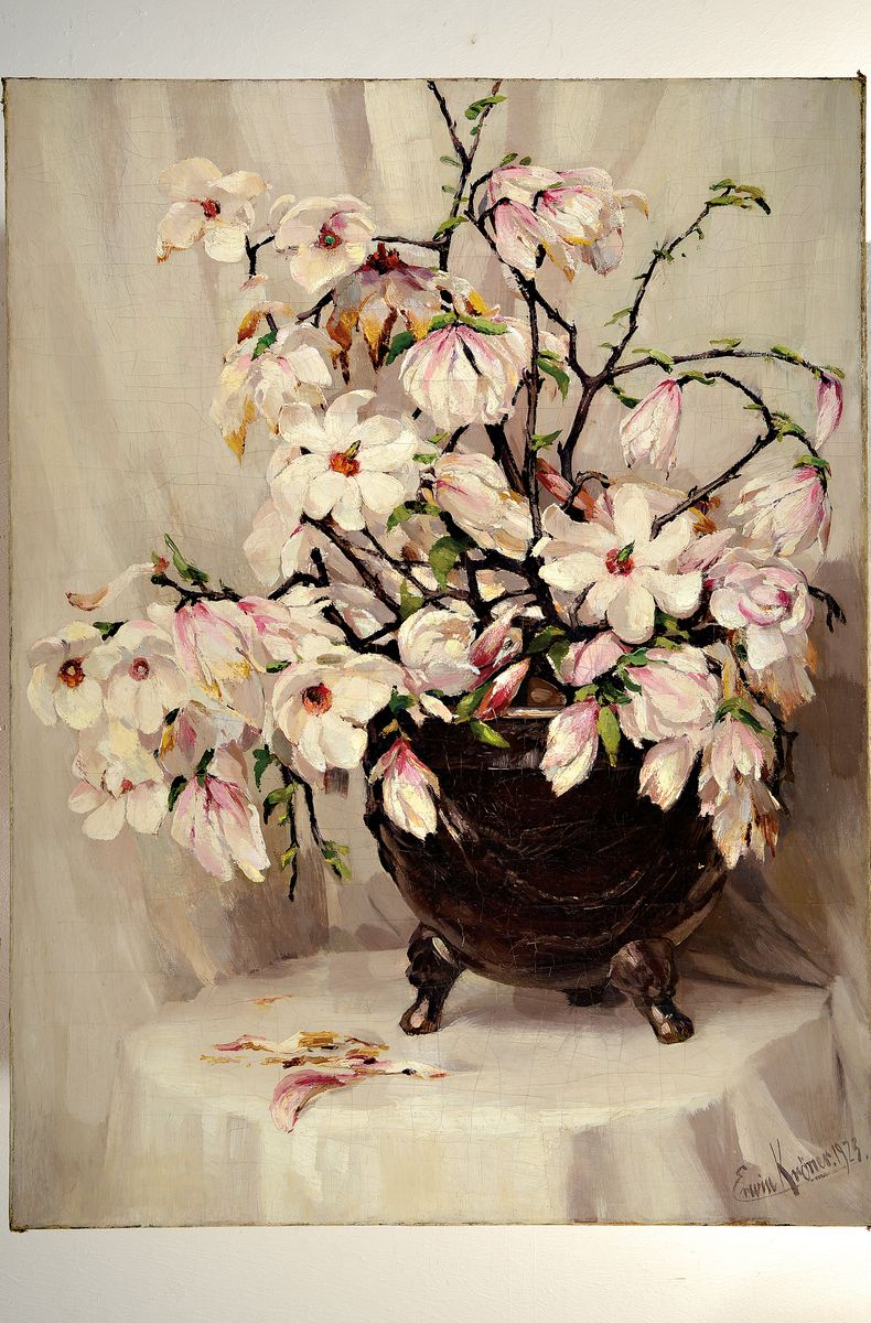 Detail k: Erwin Kröner, 1889-1963 Düsseldorf, Studium an der Akademie Düsseldorf, unternahm zahlreiche Studienreisen, hier: Stillleben mit Magnolien, ...