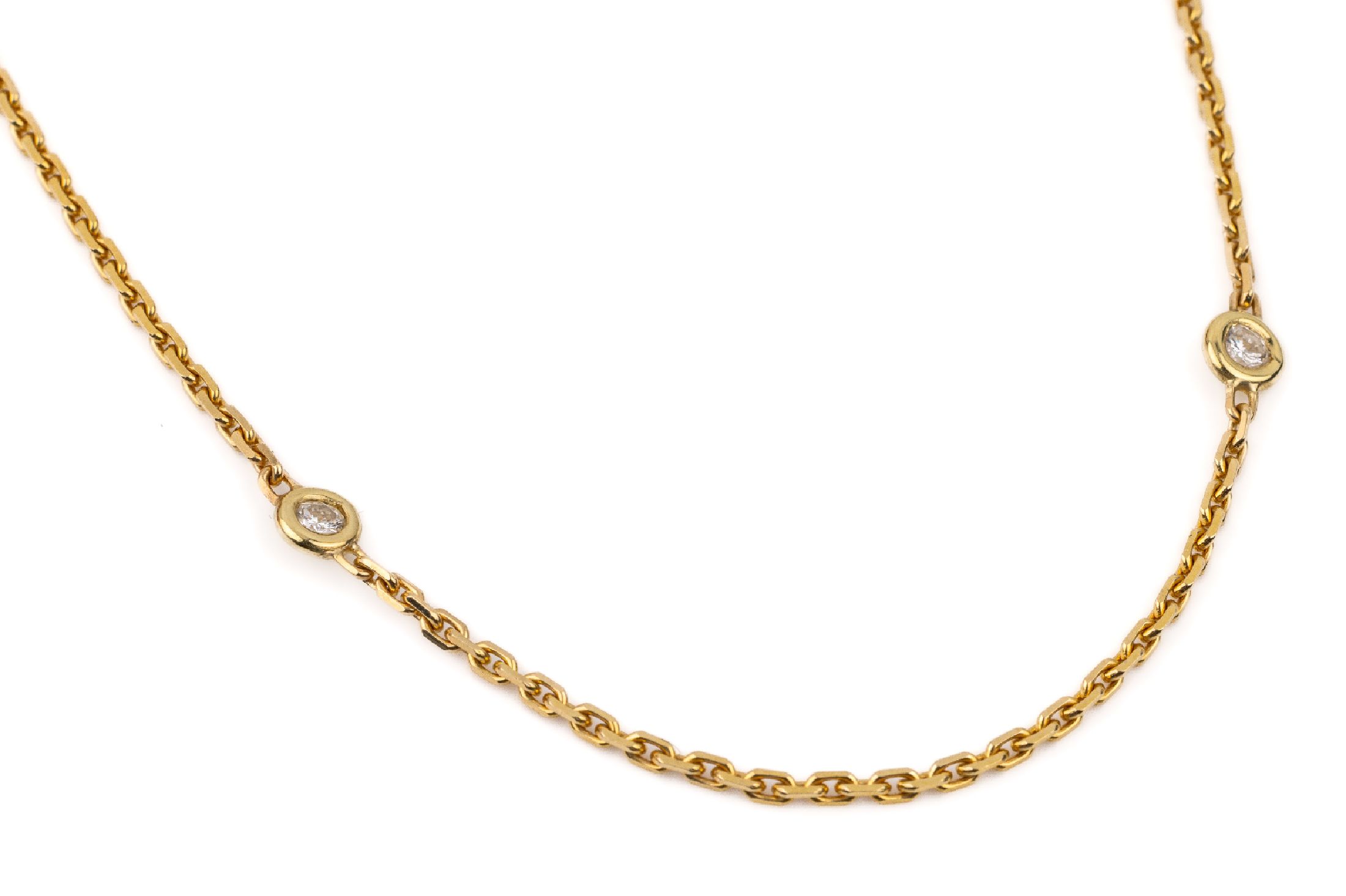 14 kt Gold Brillant-Collier, GG 585/000, 5 Brillanten zus. ca. 0.40 ct Weiß/lr-vs, L. ca. 41 cm, Federringschließe, ca. 6.2 g