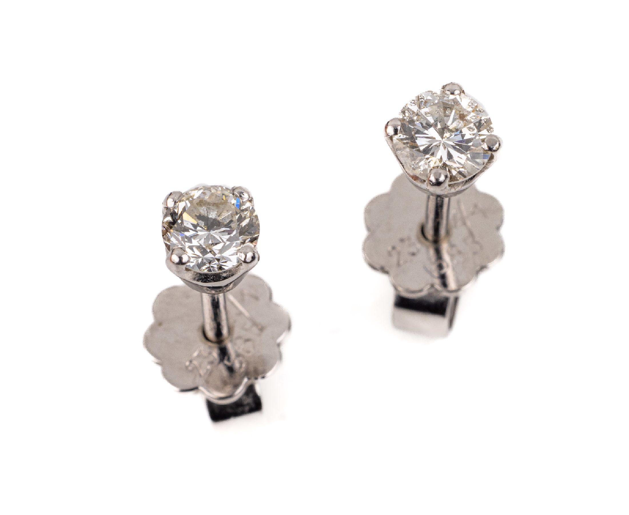 Paar 14 kt Gold Brillant-Ohrstecker, WG 585/000, 2 Brillanten zus. ca. 0.40 ct Weiß/si
