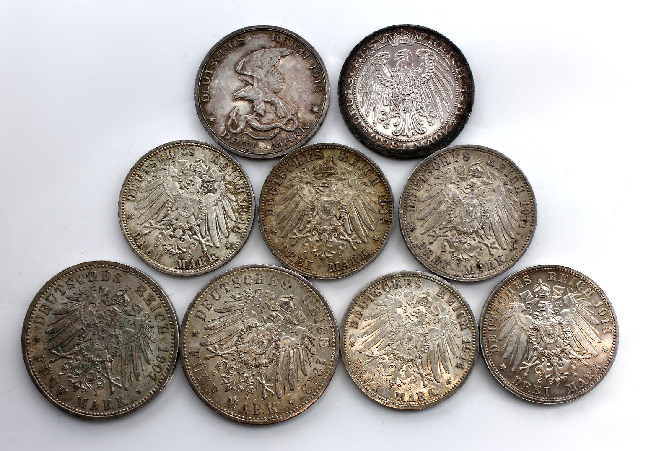 Detail a: Konvolut 27 Silbermünzen: Bayern: Prinzregent 1921-1911, 2 Mark und 5 Mark; Baden 2 Mark 1906, 5 x Luise von Baden, 5 x 2 Mark Großherzog von Baden ...