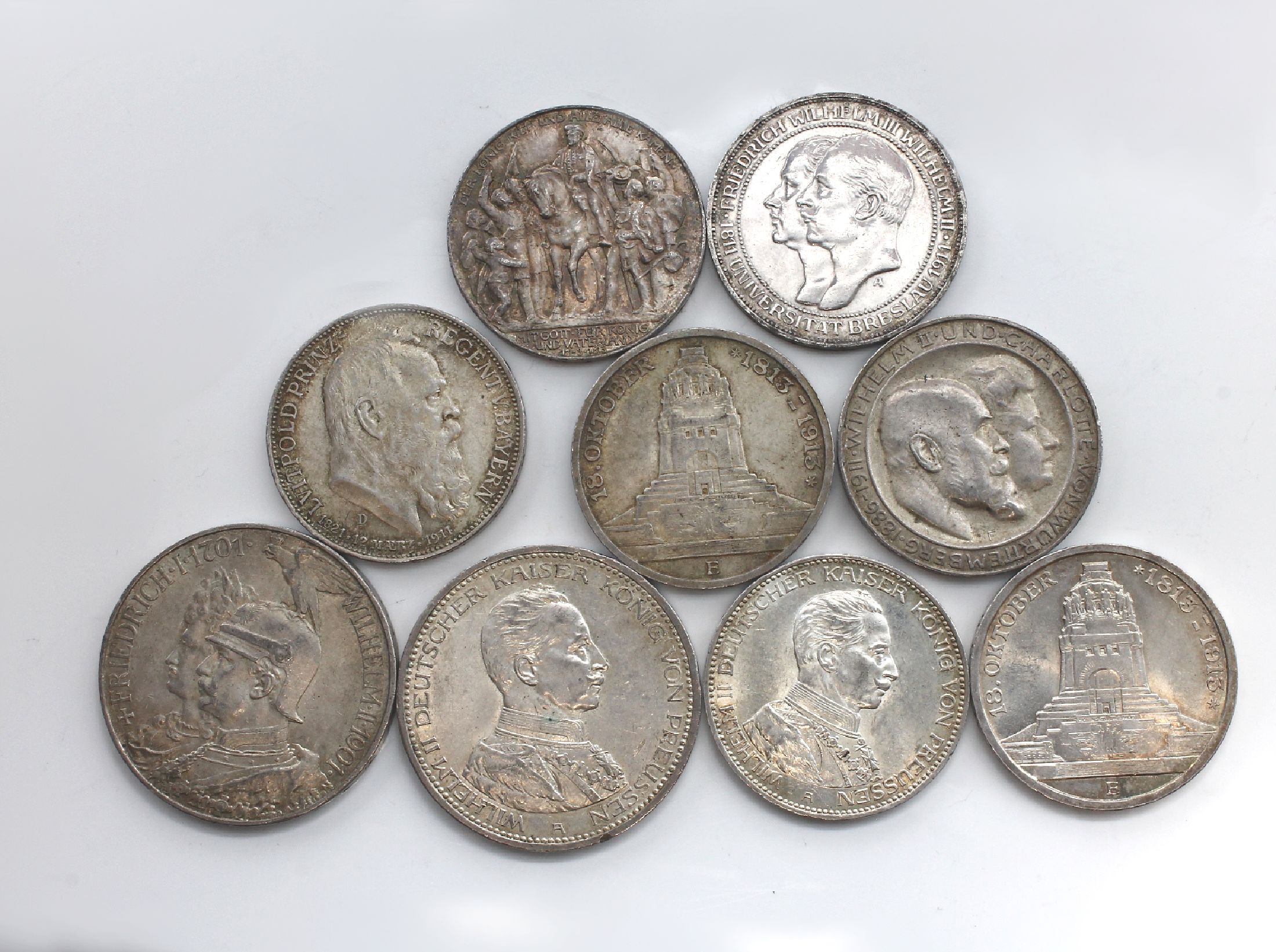 Detail b: Konvolut 27 Silbermünzen: Bayern: Prinzregent 1921-1911, 2 Mark und 5 Mark; Baden 2 Mark 1906, 5 x Luise von Baden, 5 x 2 Mark Großherzog von Baden ...