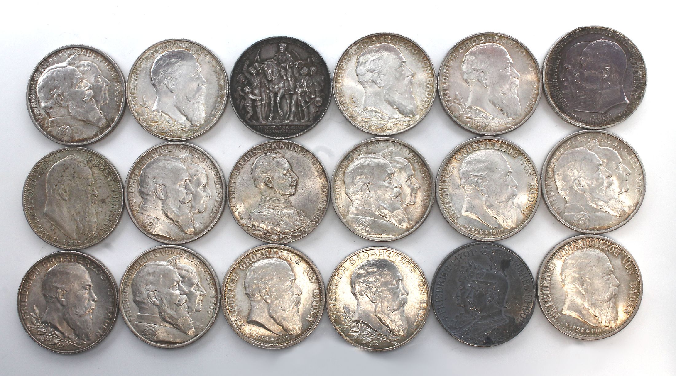 Detail d: Konvolut 27 Silbermünzen: Bayern: Prinzregent 1921-1911, 2 Mark und 5 Mark; Baden 2 Mark 1906, 5 x Luise von Baden, 5 x 2 Mark Großherzog von Baden ...