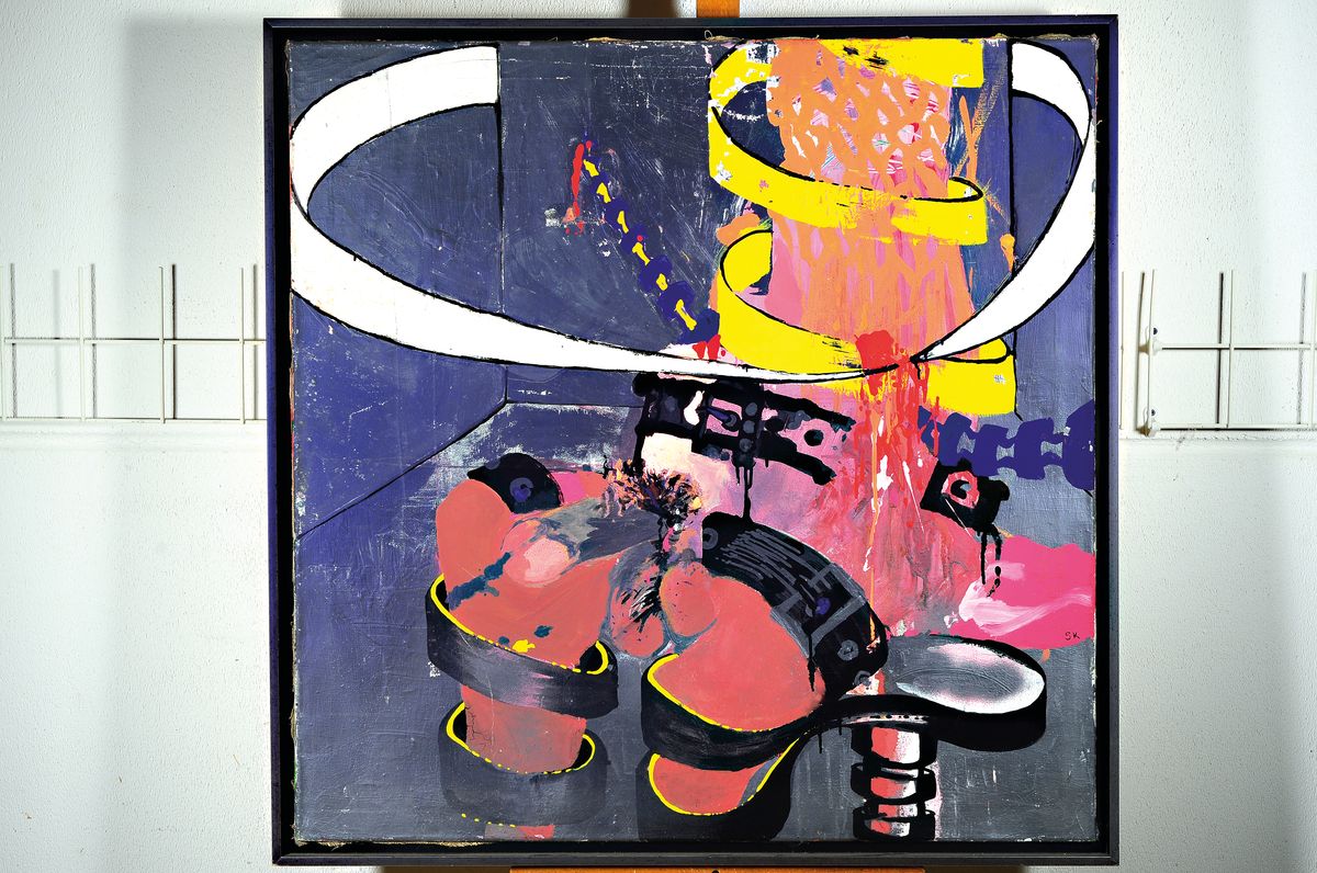 Zeitgenössischer Monogrammist S.K., Abstrakte Komposition, Acryl/Lwd, rechts unten monogr., ca. 95x95cm, Schattenfuge, R. ca. 100x100cm