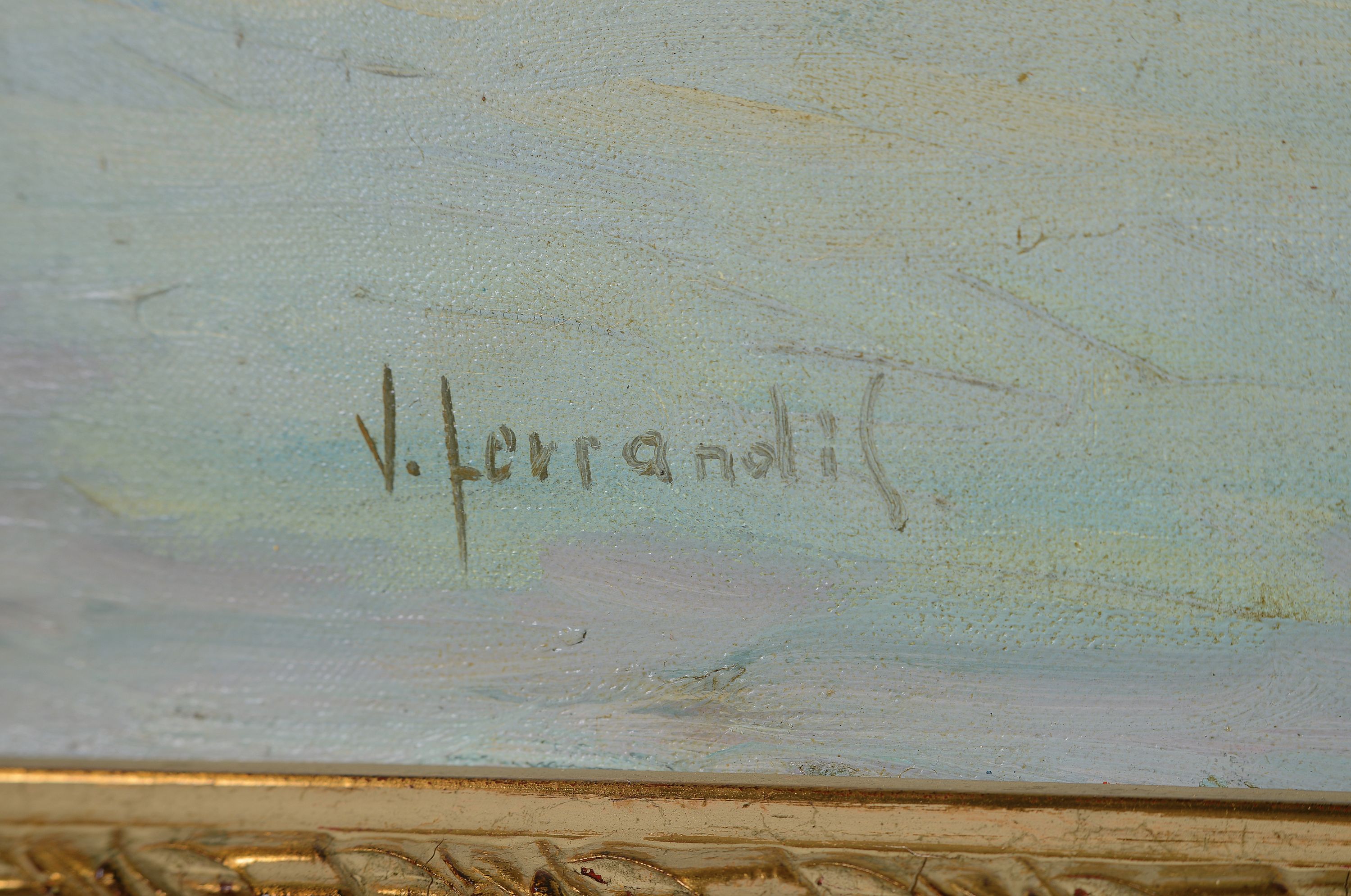 Detail a: Vicente Ferrandis, Maler des frühen 20. Jh., Ansicht von Venedig, Öl/Lwd, links unten sign., ca. 60x80cm, goldfarbener Rahmen in Durchbrucharbeit, ...