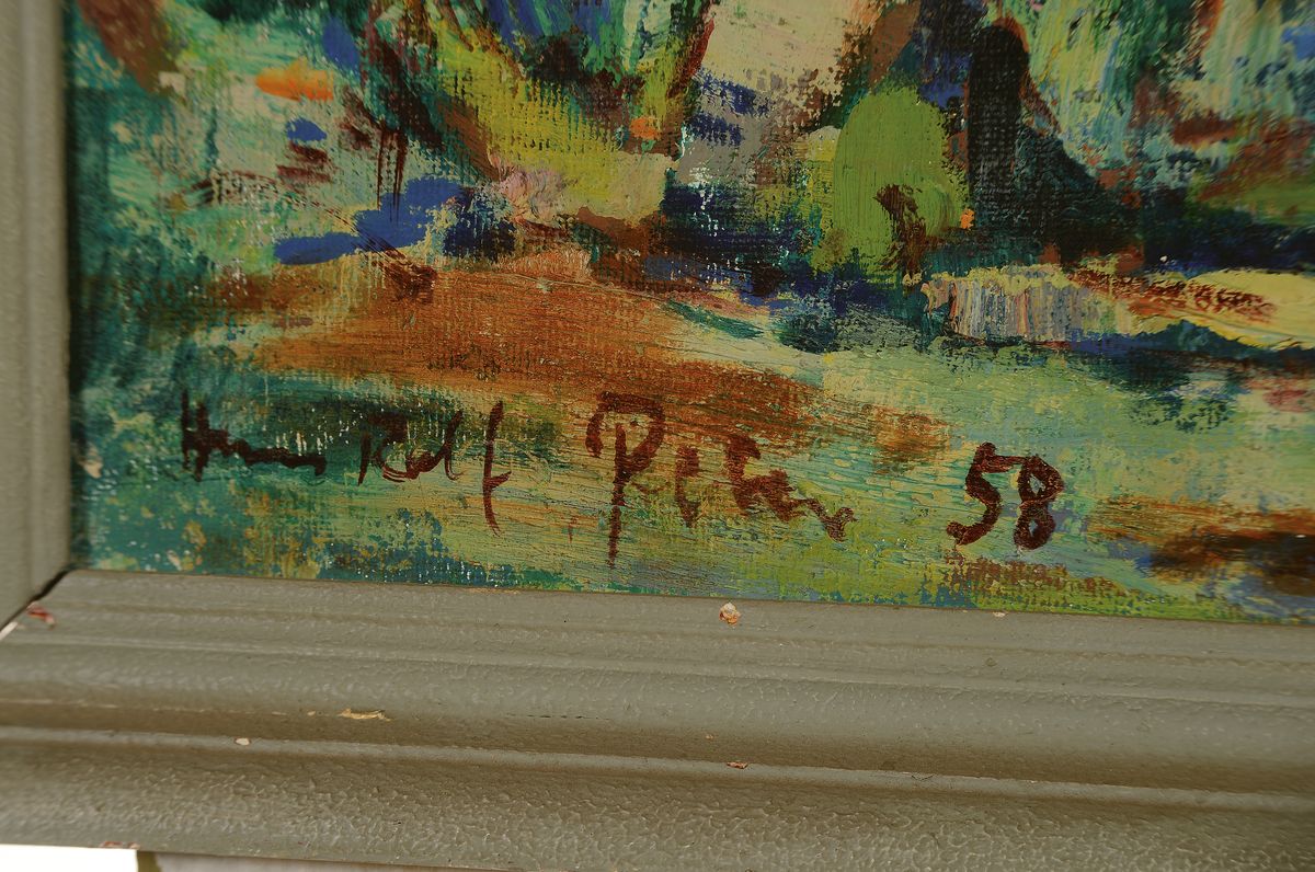 Detail a: Hans Rolf Peter, 1926-2020 Neustadt an der Weinstr., Landschaft in den Rheinauen, Öl/Hartfaser, links unten sign. und dat. 58, ca. 64x81cm, R. ca. ...