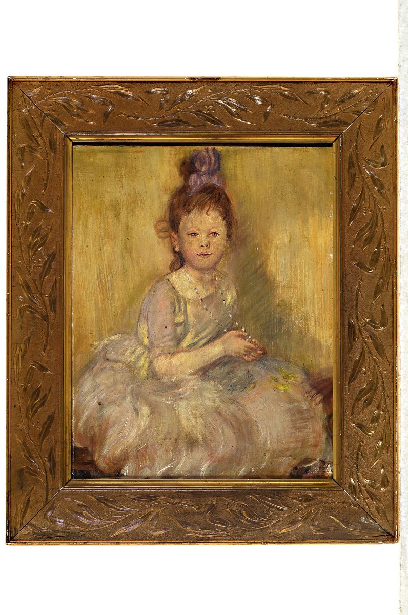 Detail k: A. Malszahn, um 1900, Mädchenporträt, Öl/Pappe, signiert, 36.5 x 28.5 cm, Jugendstilrahmen ca. 46 x 38 cm, l. ausgebessert