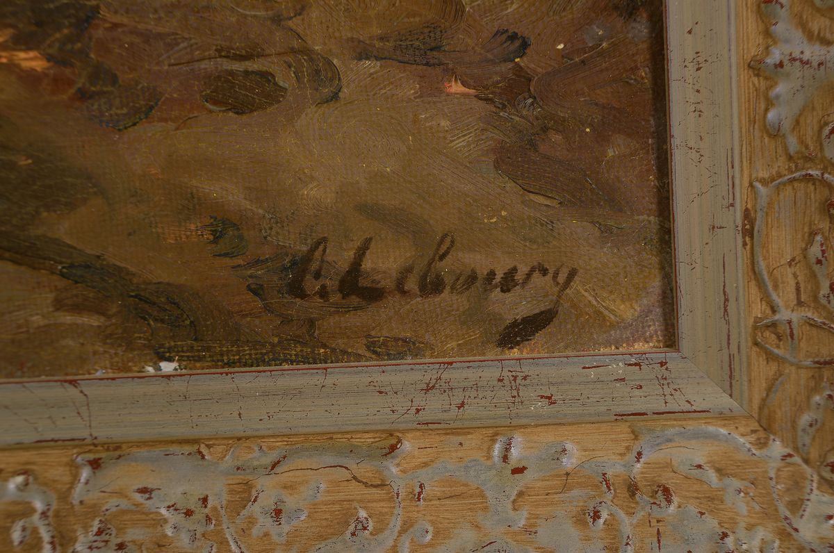 Detail a: C. Lebourg, frz. Künstler um 1900, spazierendes Paar auf einem Küstenweg, Öl/Lwd, rechts unten signiert, impressionistische Malweise, ca. 48x55cm, ...