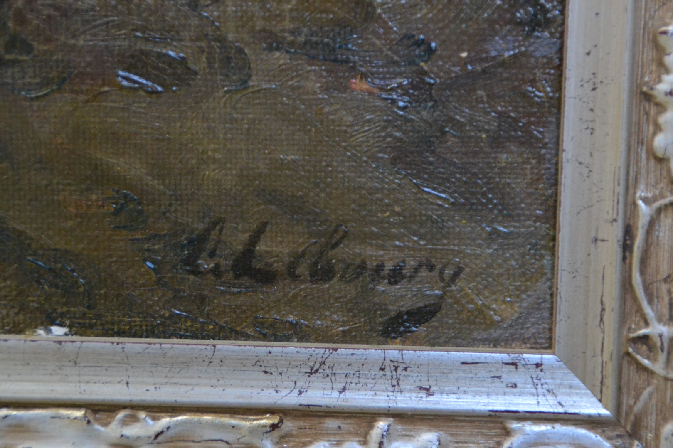 Detail d: C. Lebourg, frz. Künstler um 1900, spazierendes Paar auf einem Küstenweg, Öl/Lwd, rechts unten signiert, impressionistische Malweise, ca. 48x55cm, ...