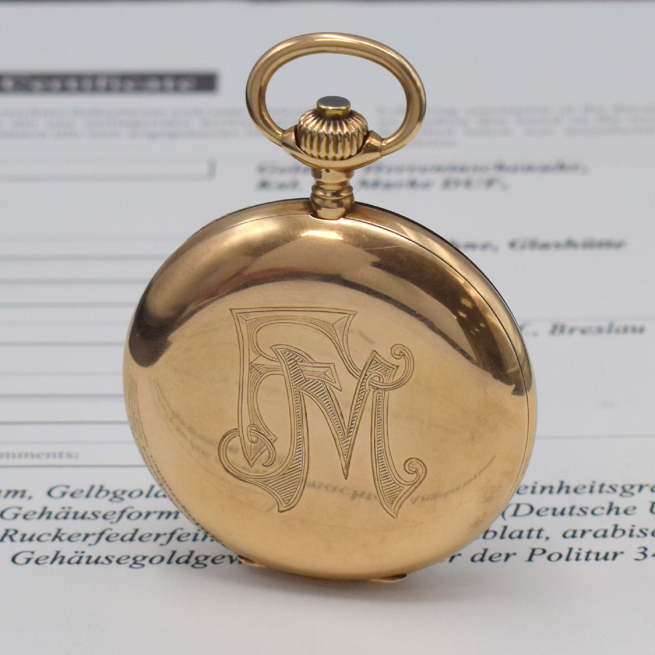 Detail c: A. LANGE & SÖHNE Deutsche Uhrenfabrikation Savonette in GG 585/000, Deutschland verk. lt. beil. Zertifikat 12/1912, 2-Deckel-Gold Lucia-Geh., ...
