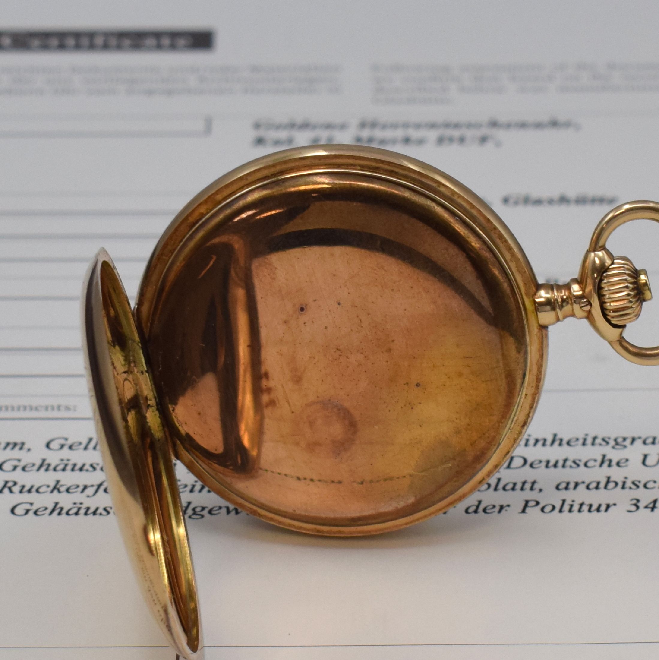 Detail f: A. LANGE & SÖHNE Deutsche Uhrenfabrikation Savonette in GG 585/000, Deutschland verk. lt. beil. Zertifikat 12/1912, 2-Deckel-Gold Lucia-Geh., ...
