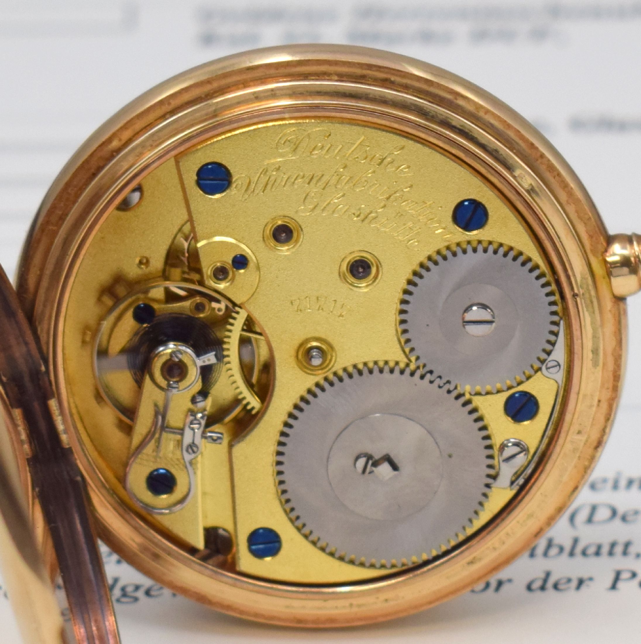 Detail i: A. LANGE & SÖHNE Deutsche Uhrenfabrikation Savonette in GG 585/000, Deutschland verk. lt. beil. Zertifikat 12/1912, 2-Deckel-Gold Lucia-Geh., ...