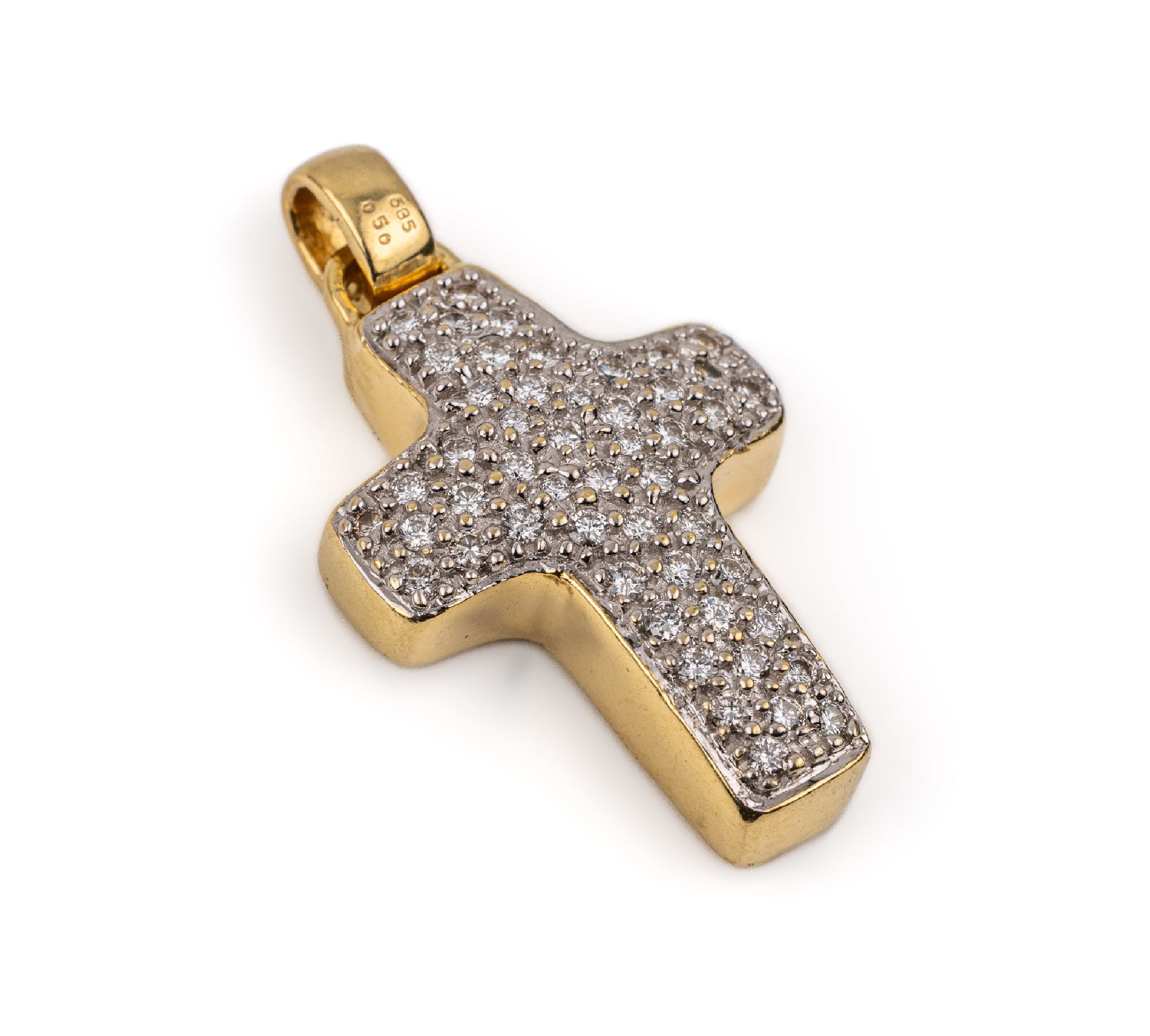 14 kt Gold Kreuzanhänger, GG/WG 585/000, Brillanten zus. ca. 0.50 ct feines Weiß-Weiß/ lr-vs, ca. 5.9 g, L. ca. 2.8 cm