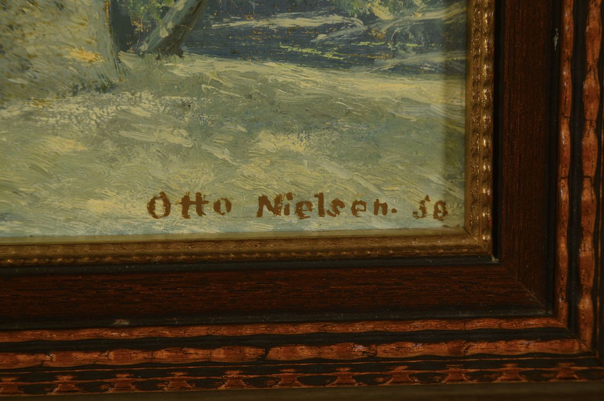 Detail a: Otto Nielsen, 1877-1959 Dänemark, Bär am Waldrand, Öl/Lwd, rechts unten sign. und dat. 58, ca. 19x25cm, R. ca. 33x39cm