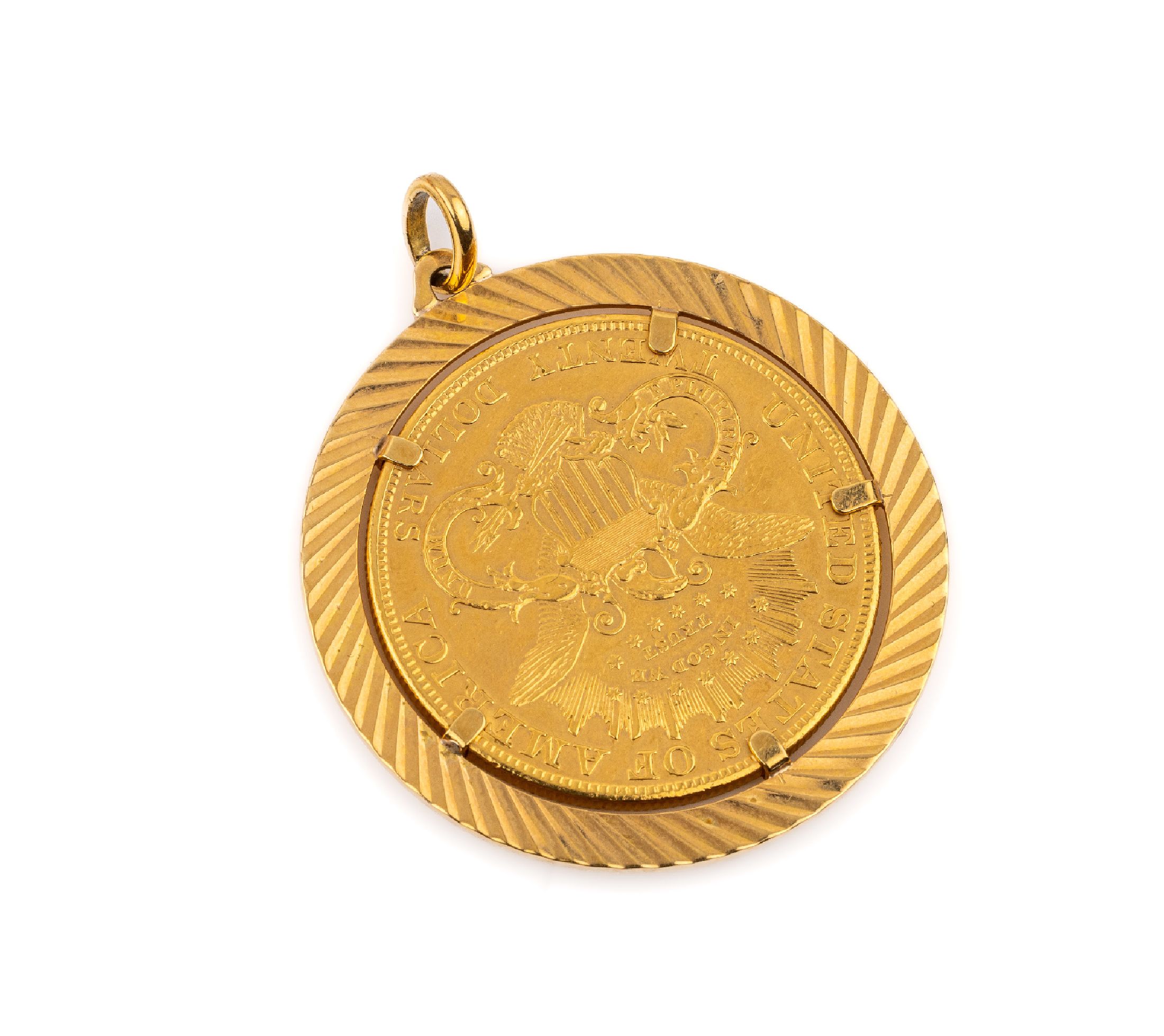 Detail a: 20 Gold Dollar Anhänger Liberty Head, USA 1904, lose gefasst in 18 kt Gold Münzfassung, GG 750/000, gepr., total ca. 40.8 g
