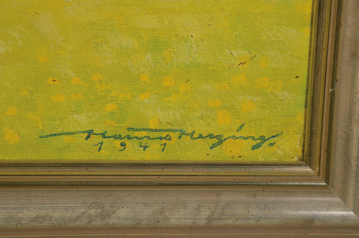 Detail a: Hanns Herzing, 1890-1971 Dresden, Der Bergfrühling, rückseitig auf altem Etikett so betitelt, Öl/Lwd, rechts unten signiert, ca. 75x100cm, R. ca. ...