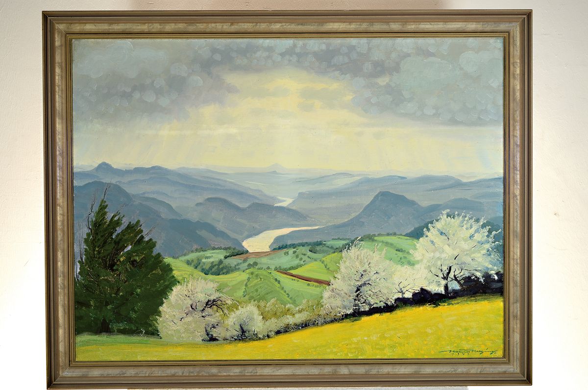 Detail k: Hanns Herzing, 1890-1971 Dresden, Der Bergfrühling, rückseitig auf altem Etikett so betitelt, Öl/Lwd, rechts unten signiert, ca. 75x100cm, R. ca. ...