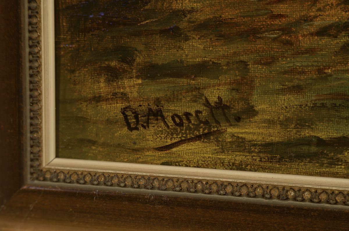 Detail a: D. Morett, Maler um 1900, Niederländischer Hafen, Öl/Lwd, links unten signiert, ca. 47x74cm, R. ca. 58x85cm