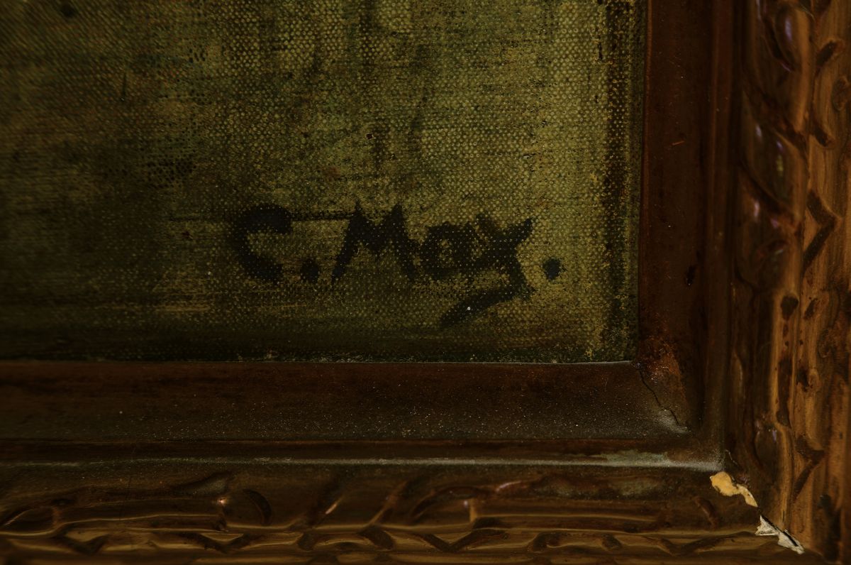Detail a: Corneille Max, 1875-1924 München, Stimmungslandschaft des Jugendstils, Blumenmädchen im Schatten einer Bogenbrücke, rechts unten signiert C. Max., ...