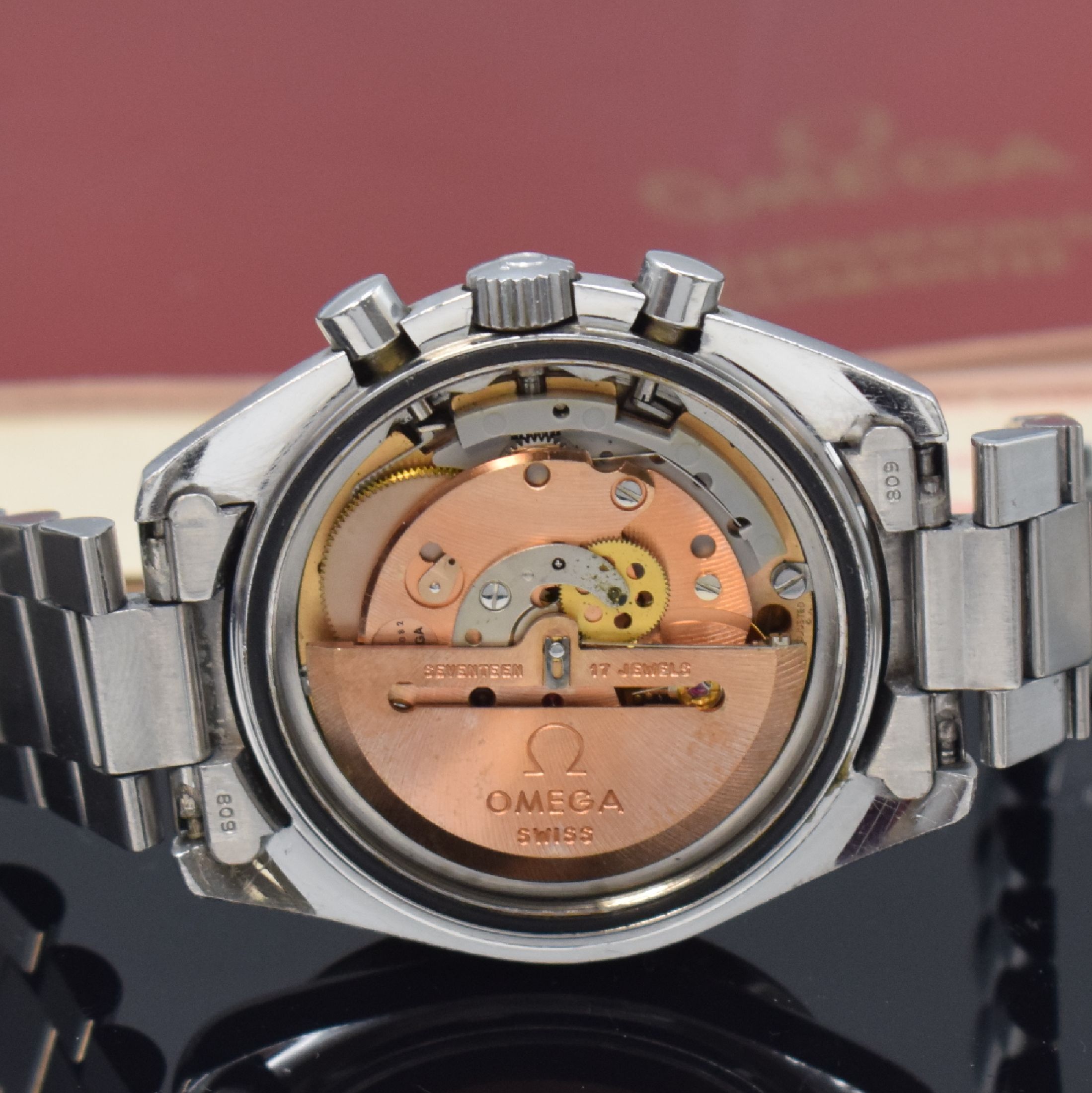 Detail e: OMEGA extrem seltener Armbandchronograph Speedmaster sog. Holy Grail Referenz ST 376.0822, Automatik, in einer Kleinstserie von ca. 1000 Stück ...