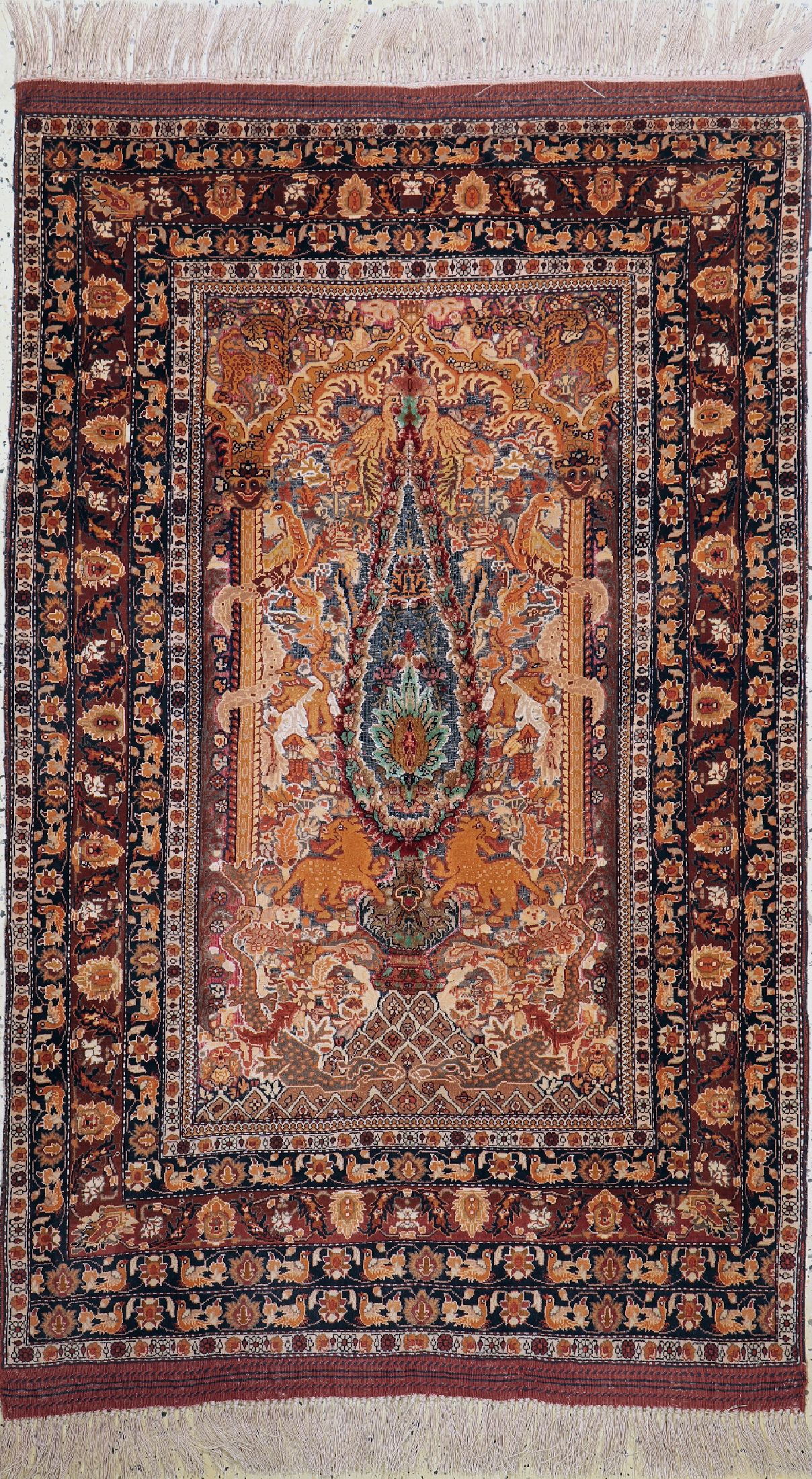 Mauri fein(relief), Türkei, um 1960, Korkwolle mit Seide, ca. 190 x 120 cm, EHZ: 1-2