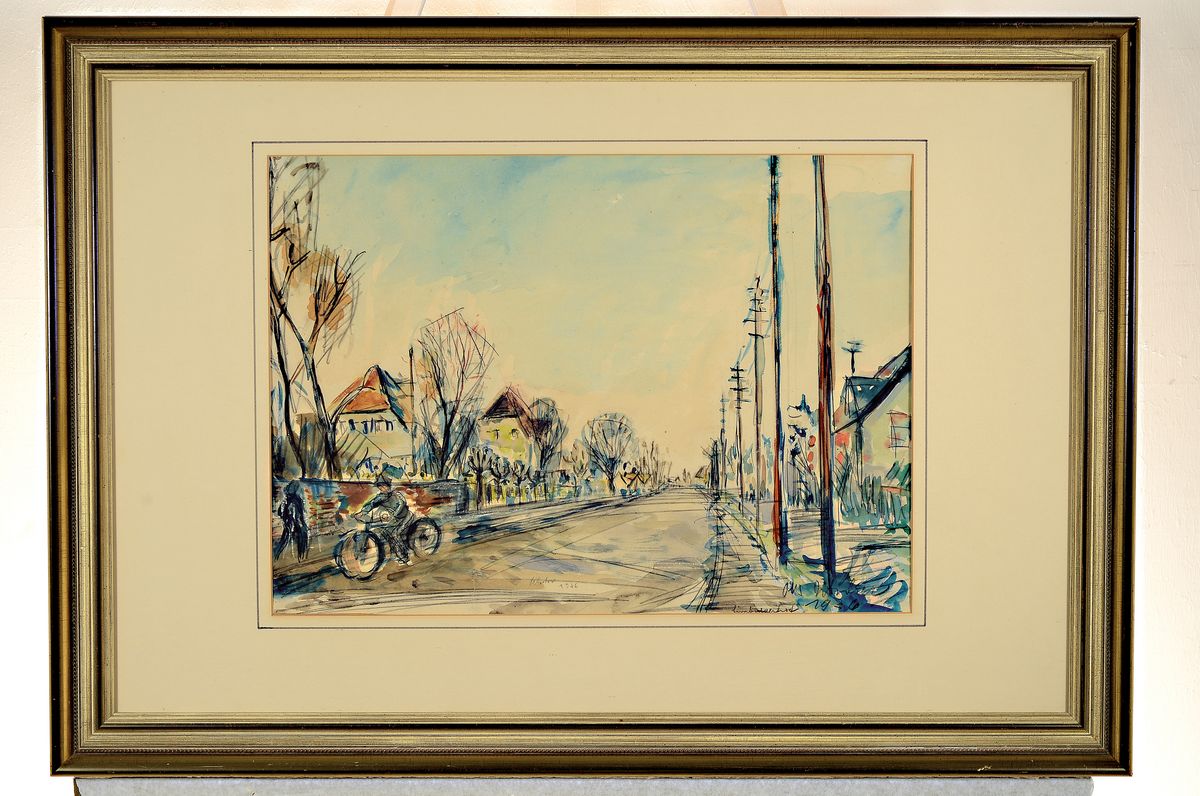 Detail k: Otto Ditscher, 1903-1987 Neuhofen, Die Speyerer Straße in Limburgerhof, Aquarell über Bleistift auf Papier, 2 mal signiert und dat. 1926, am ...