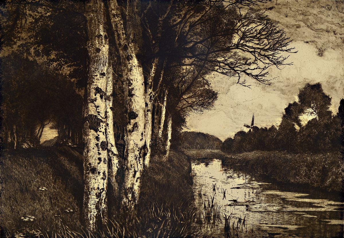 Hans am Ende, 1864-1918, Tief im Moor, Aquatintaradierung von 1897, gedruckt bei Felsing Berlin, Verlag Müller Lübeck, ca. 63x90cm, u.Gl., R. ca. ...