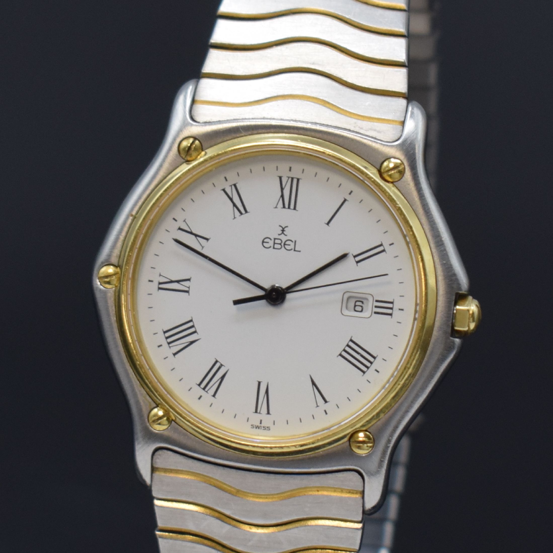 Detail a: EBEL Sport Classique Armbanduhr Referenz 183903, Schweiz um 1985, quarz, Monocoque- Geh. in Edelstahl/Gold, Gliederband, weißes Zifferbl. m. röm. ...