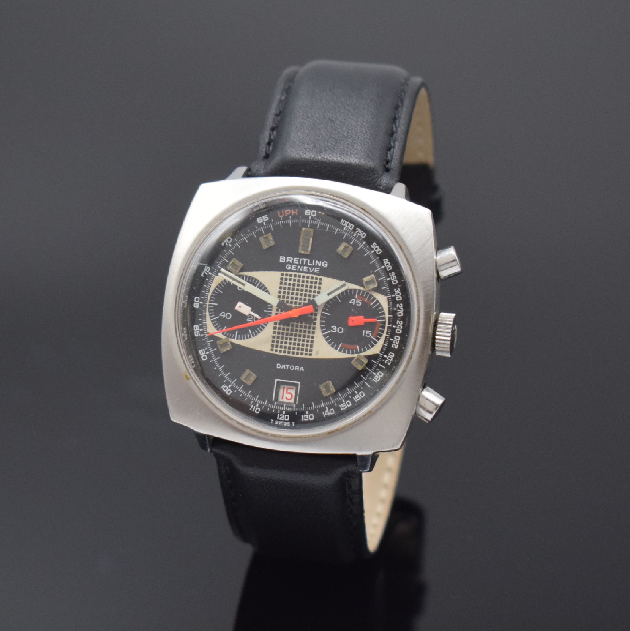 BREITLING Datora Herrenarmbanduhr Referenz 2030 mit Chronograph, Schweiz, Handaufzug, 2-teil. Edelstahlgeh., Boden verschr., 2-farb. Zifferbl. m. ...