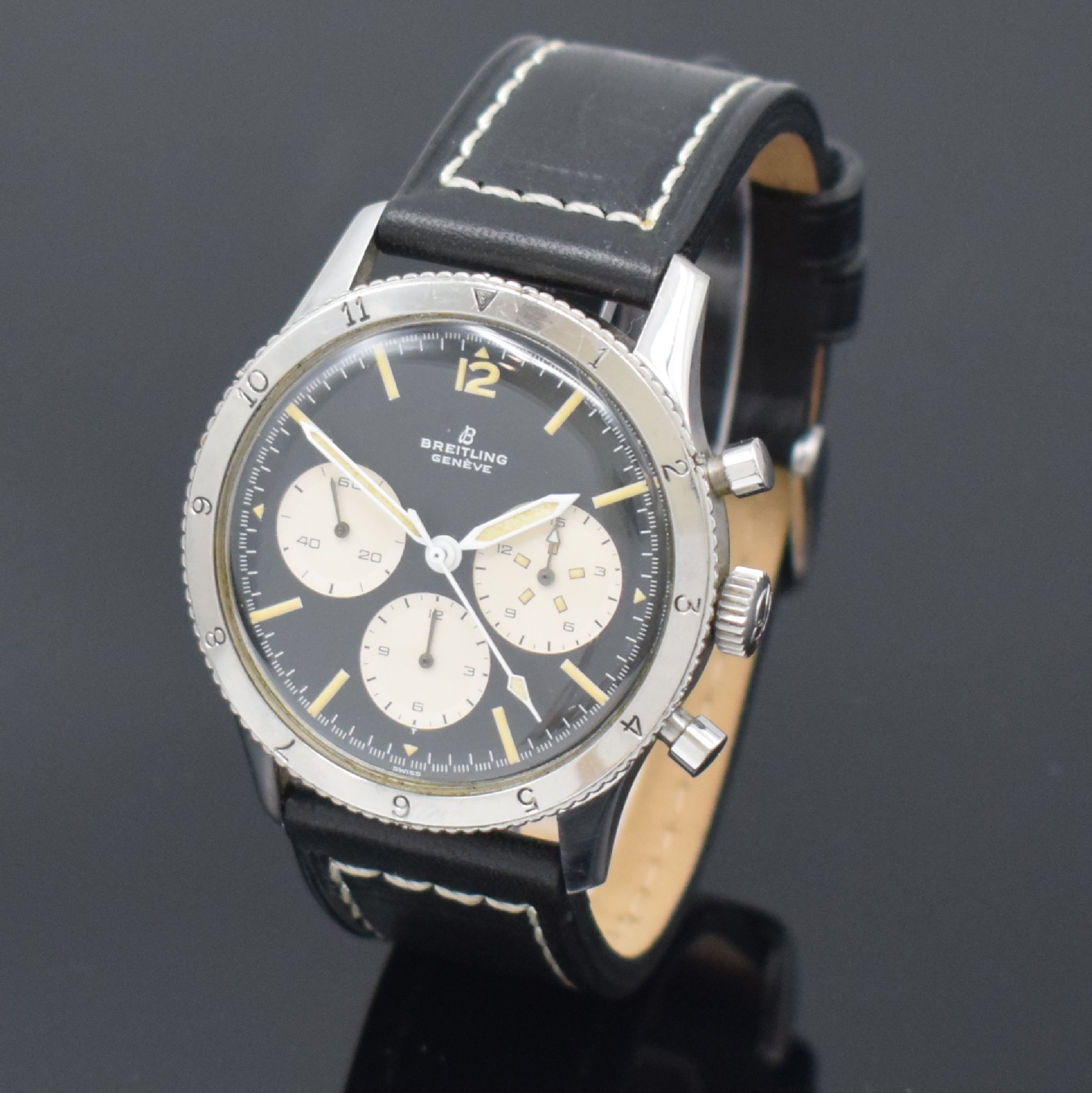 Detail a: BREITLING Co-Pilot Herrenarmbanduhr mit Chronograph Referenz 765 AVI in Stahl, Schweiz um 1960, Handaufzug, 2-teil. Geh., Boden geschr., beids. ...