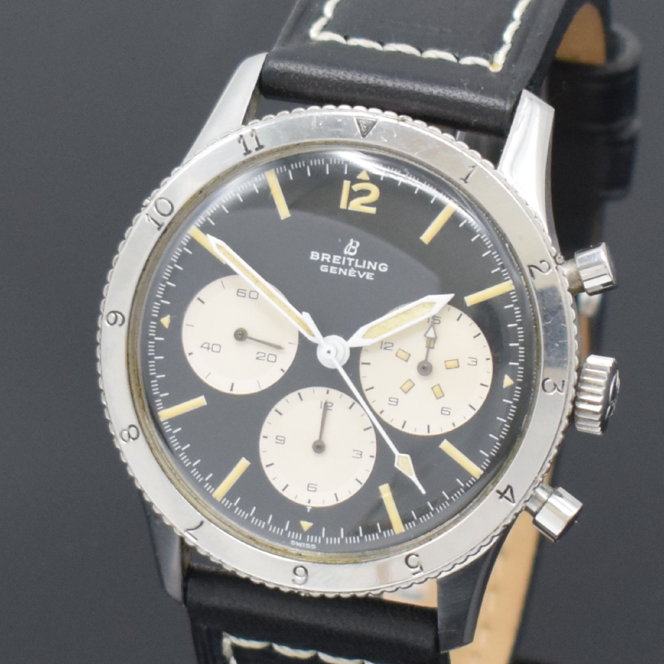Detail b: BREITLING Co-Pilot Herrenarmbanduhr mit Chronograph Referenz 765 AVI in Stahl, Schweiz um 1960, Handaufzug, 2-teil. Geh., Boden geschr., beids. ...