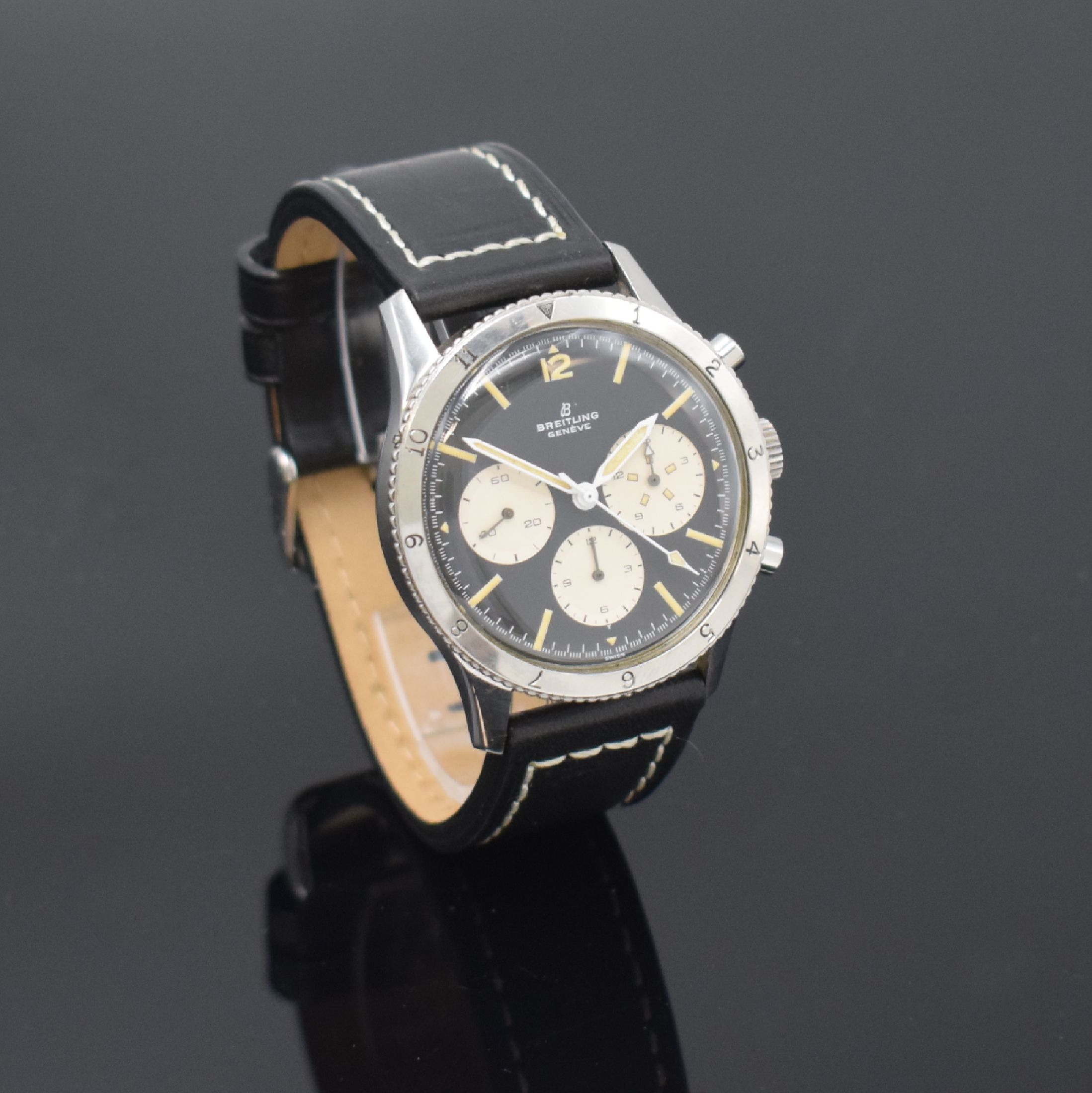 Detail c: BREITLING Co-Pilot Herrenarmbanduhr mit Chronograph Referenz 765 AVI in Stahl, Schweiz um 1960, Handaufzug, 2-teil. Geh., Boden geschr., beids. ...