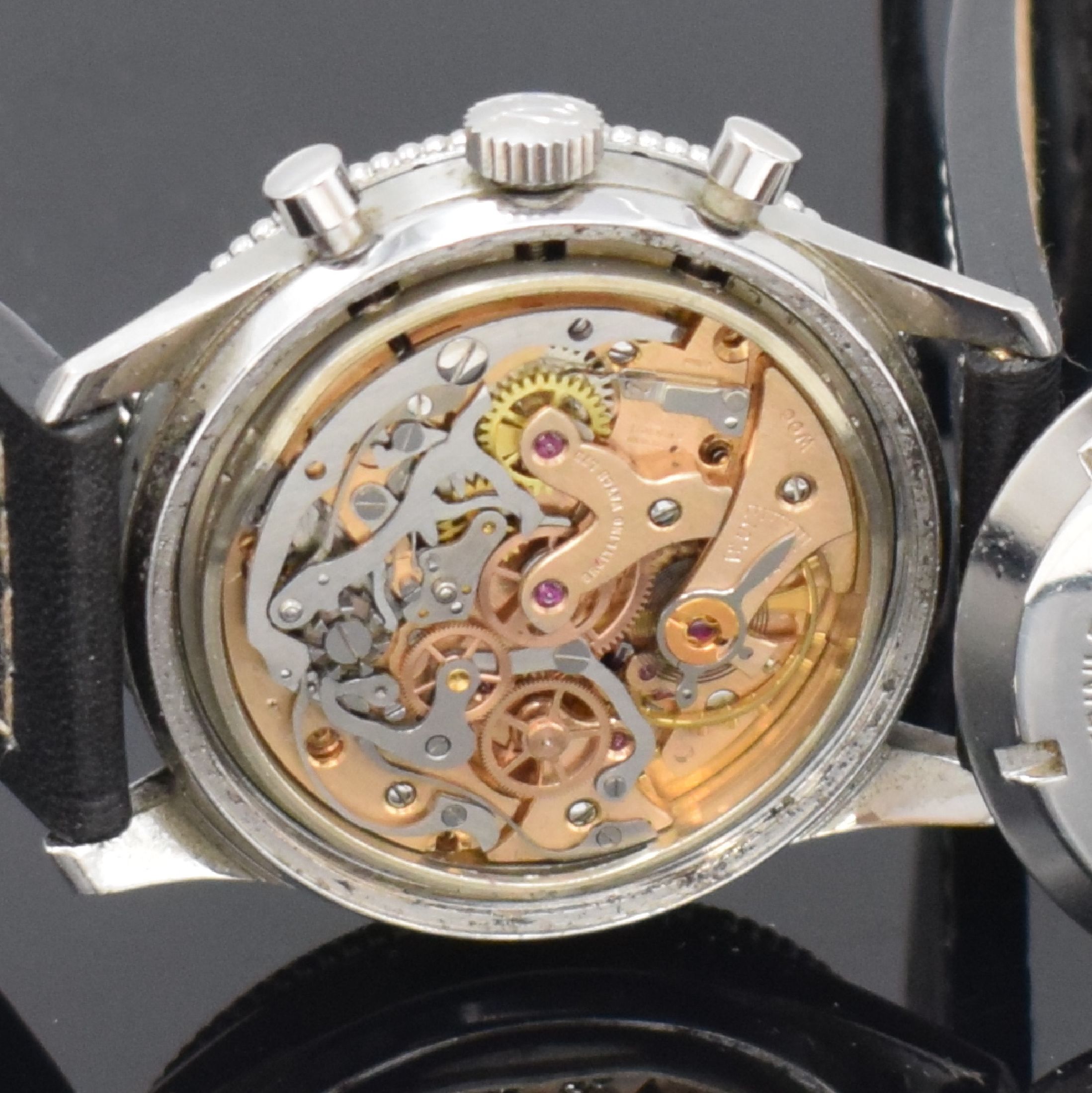 Detail f: BREITLING Co-Pilot Herrenarmbanduhr mit Chronograph Referenz 765 AVI in Stahl, Schweiz um 1960, Handaufzug, 2-teil. Geh., Boden geschr., beids. ...