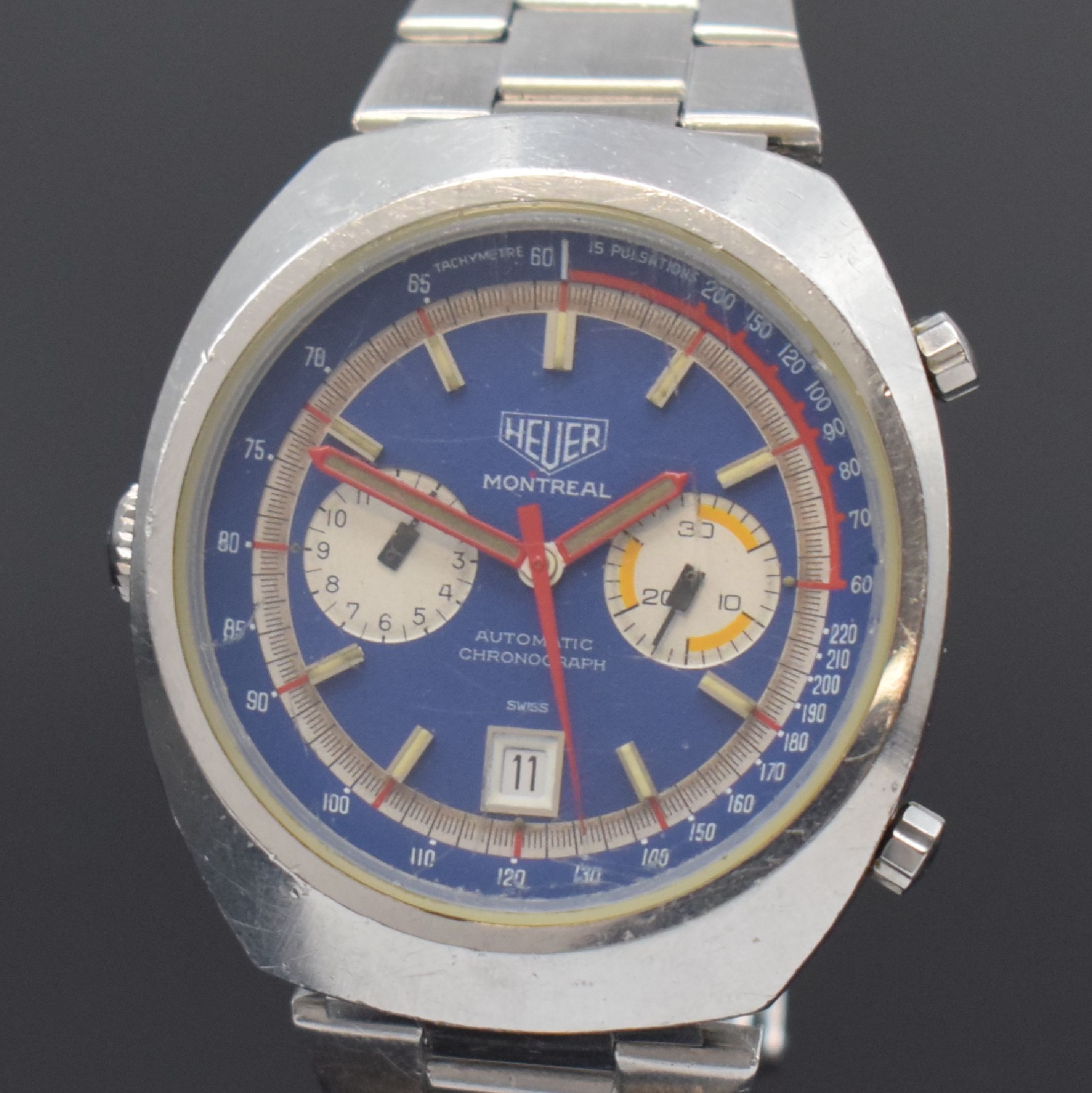 Detail a: HEUER LEONIDAS S.A. Armbandchronograph Modell MONTREAL Referenz 110.503, Schweiz um 1970, Automatik, Edelstahlgeh. inkl. Gliederband mit Faltschl., ...