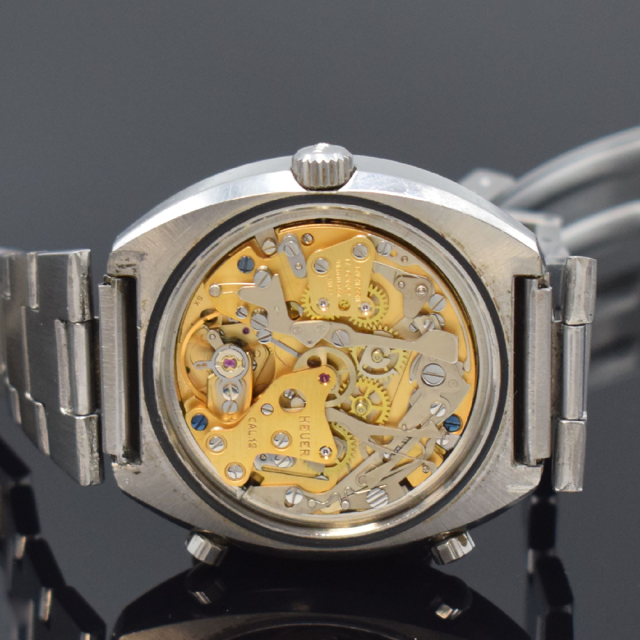 Detail d: HEUER LEONIDAS S.A. Armbandchronograph Modell MONTREAL Referenz 110.503, Schweiz um 1970, Automatik, Edelstahlgeh. inkl. Gliederband mit Faltschl., ...